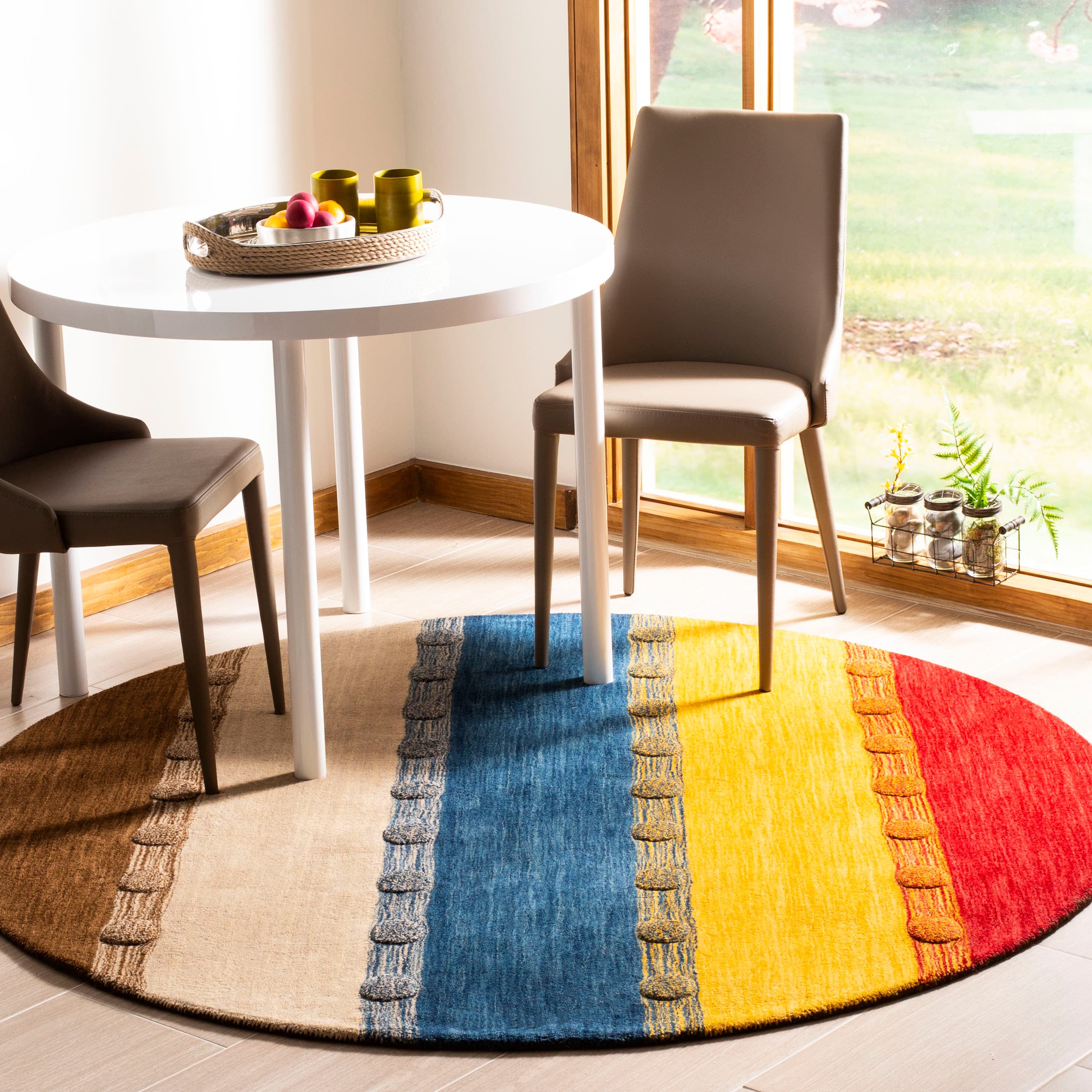 Safavieh HIM591B-6R Himalaya Kanto 6 x 6 (ft) Loomed Wool Beige/Multi Round Indoor Stripe Area rug