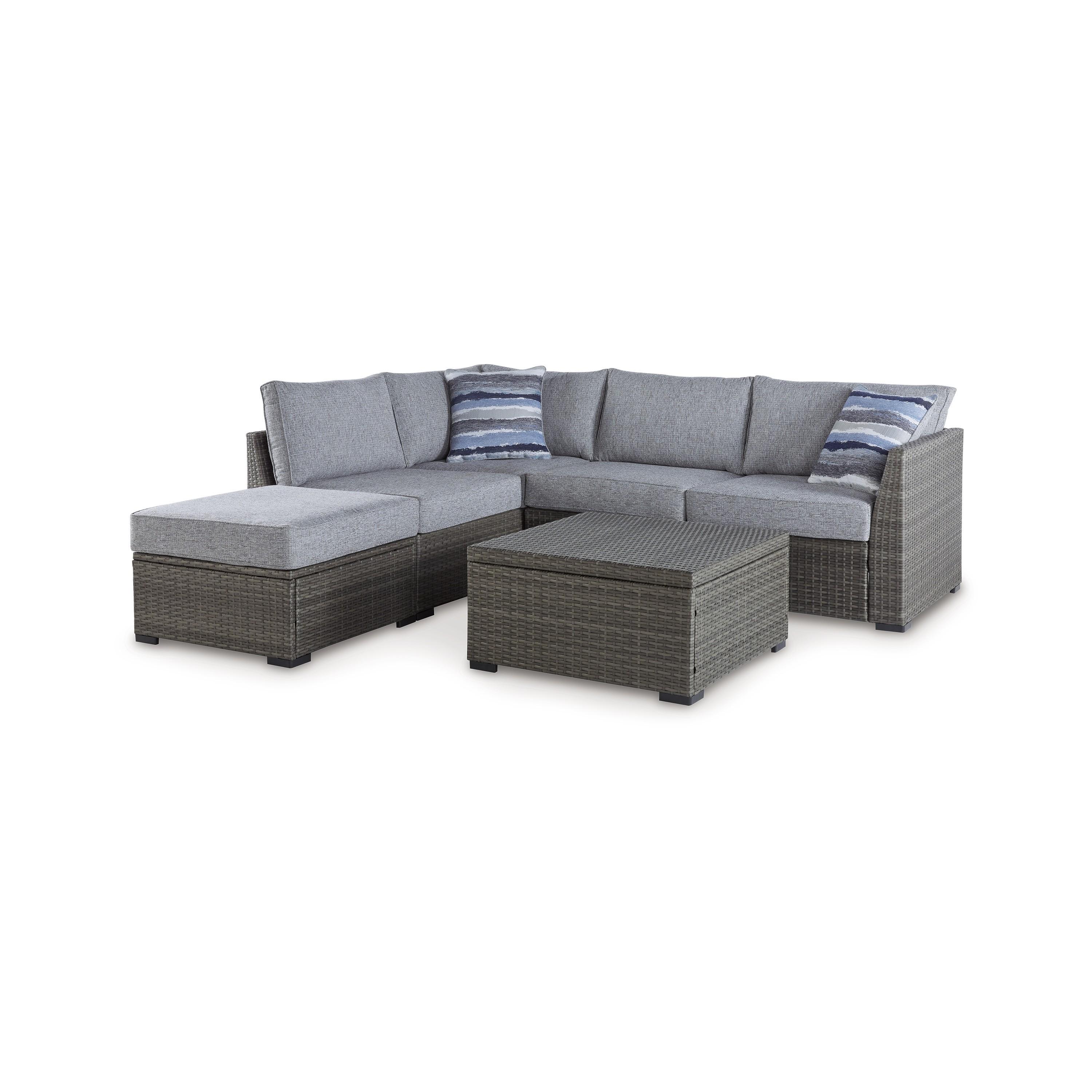 Benzara BM315923 Wicker Outdoor Sectional with Gray Cushions and Aluminum Frame