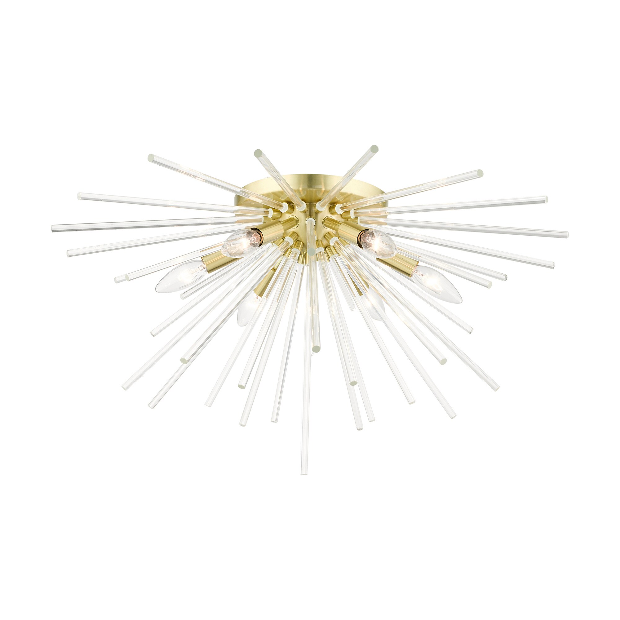 Elegant Satin Brass 6-Light Globe Chandelier with Crystal Rods