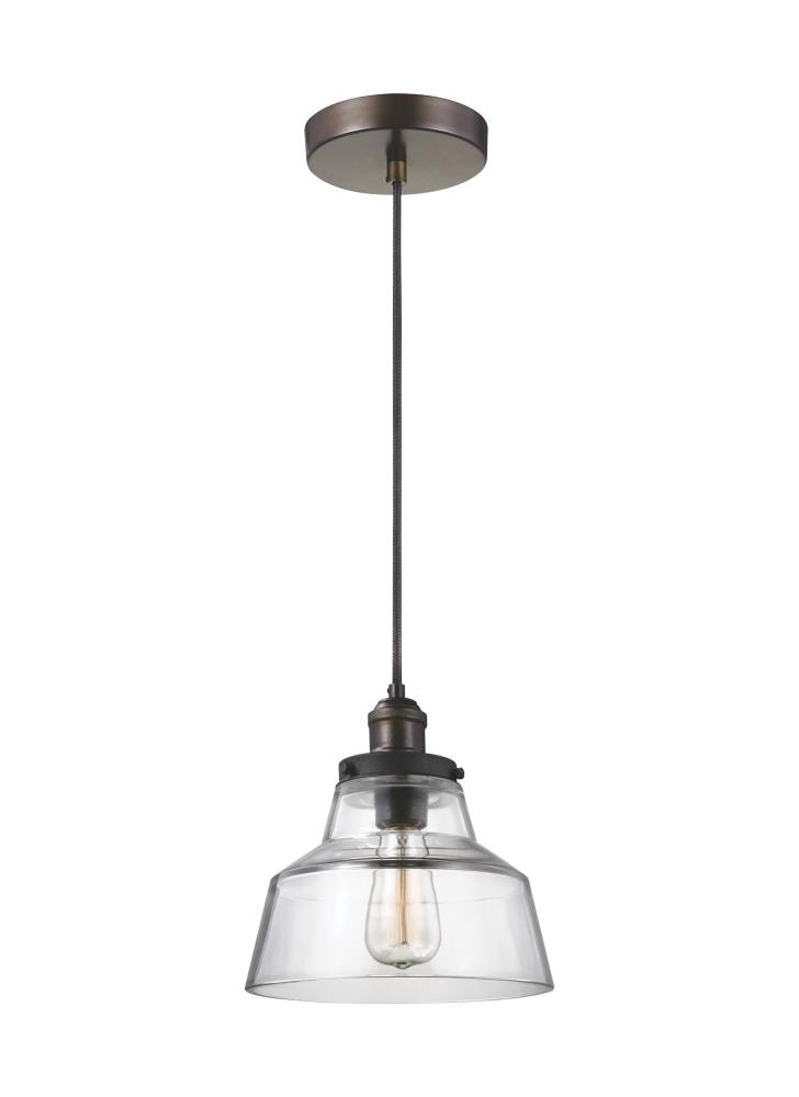 Generation Lighting P1348PAGB/DWZ Baskin 1 -Light Painted Aged Brass/Dark Weathered Zinc Modern/contemporary Clear glass Bell Medium Hanging Pendant light