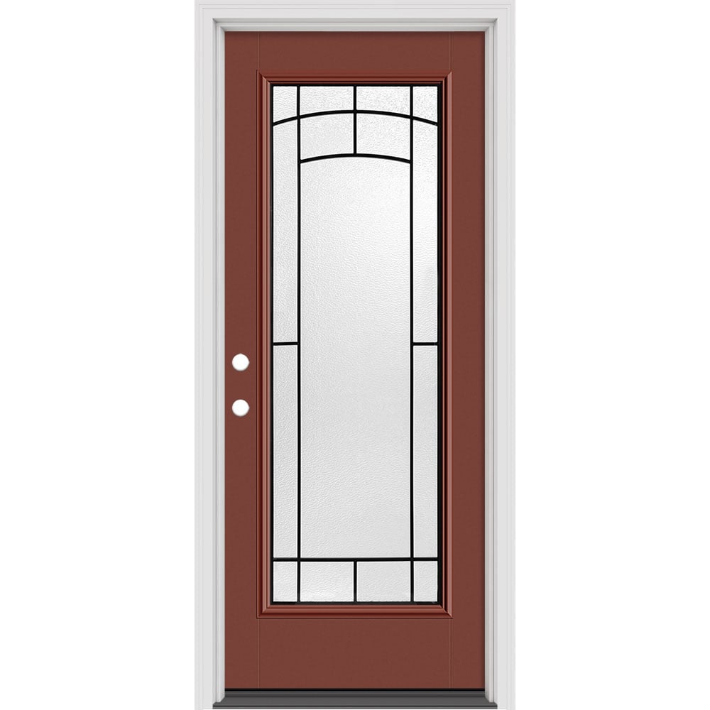Masonite 631709 Brooklyn 36-in x 80-in x 4-9/16-in Fiberglass Full lite Left-hand inswing Infinity Gray Painted Prehung Slab Front Door with Brickmould Solid core