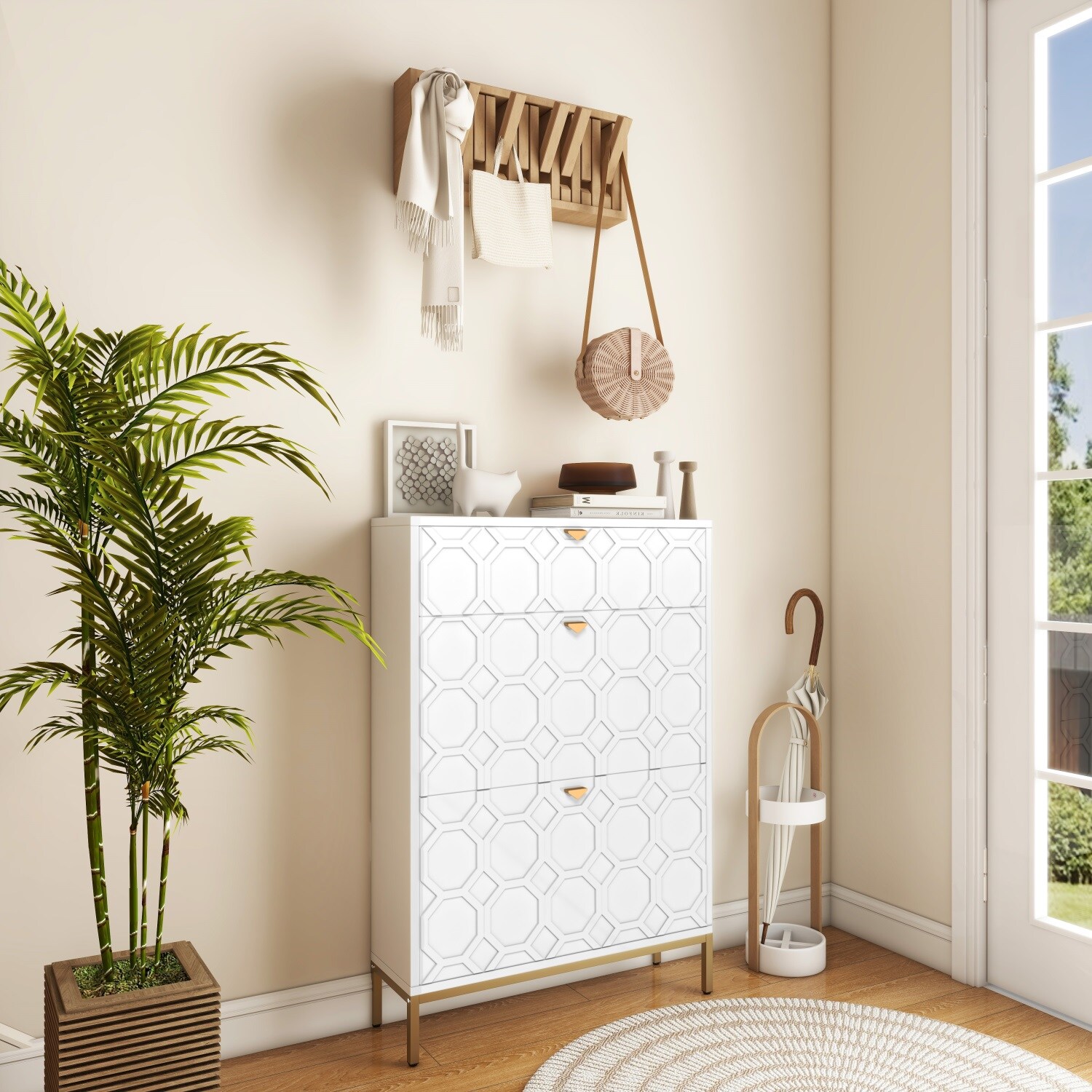 Mondawe MO-JH-XG2-WH 46.54-in H 3 Tier 24 pair White MDF Shoe cabinet