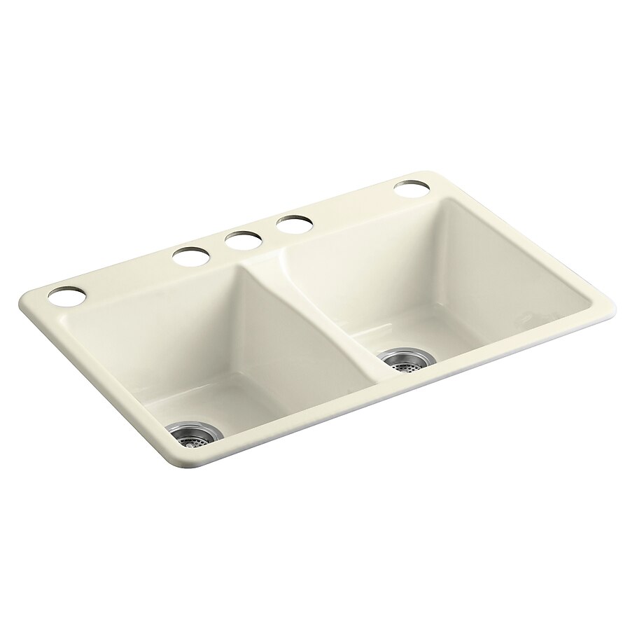 KOHLER Deerfield 33-in x 22-in Double Equal Bowl Undermount 5-Hole Residential Kitchen Sink KOHLER Deerfield 33-in x 22-in Double Equal Bowl Undermount 5-Hole Residential Kitchen Sink