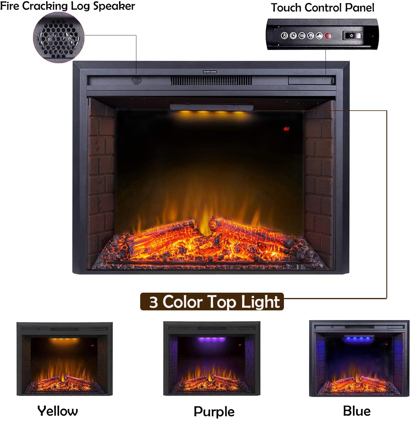 Clihome 33-in W Wall Mount Electric Fireplace with LED Heater and ...