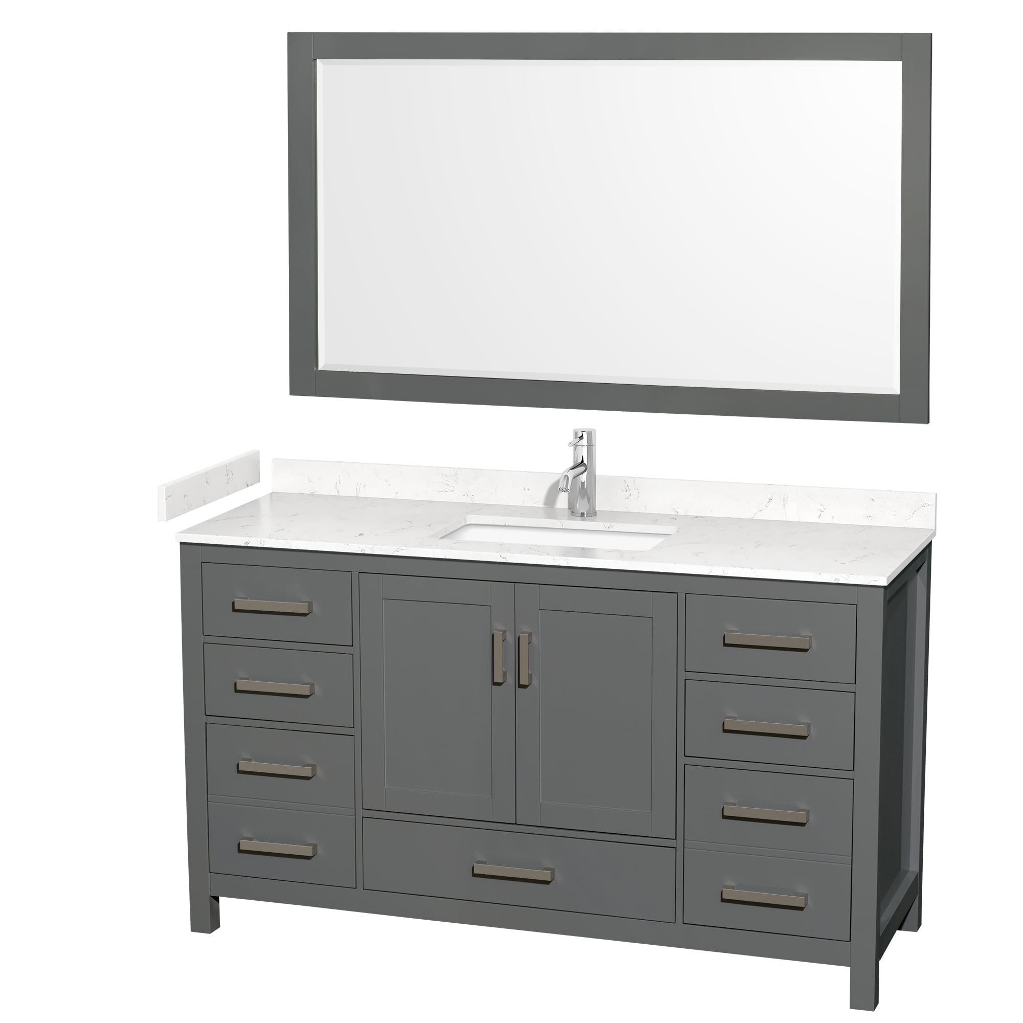 Wyndham Collection WCS141460SKGC2UNSM58 Sheffield 60-in Dark Gray with Brushed Chrome Trim Undermount Single sink Bathroom Vanity with Carrara Cultured Marble Cultured marble Top (Mirror Included)