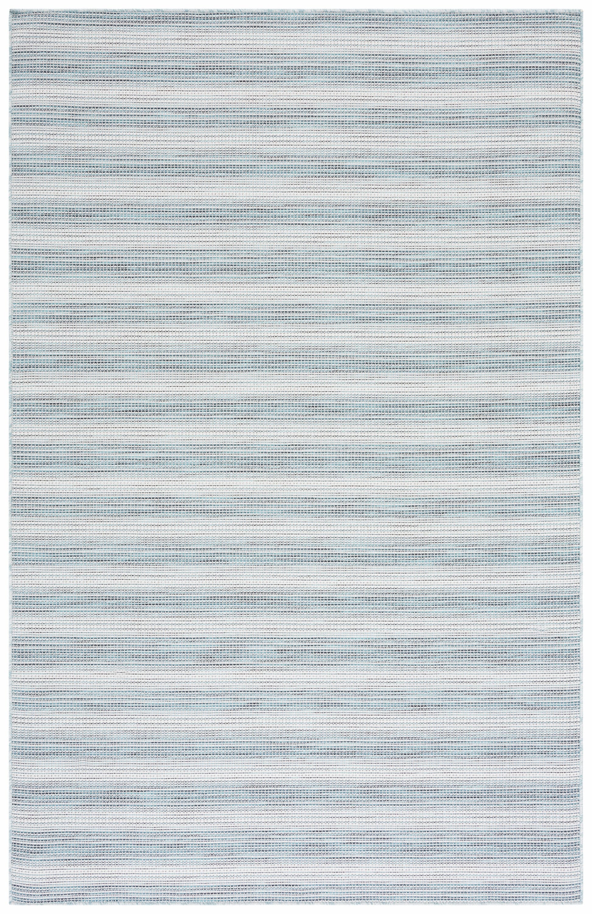 Aqua and Ivory Striped 8' x 10' Indoor/Outdoor Area Rug