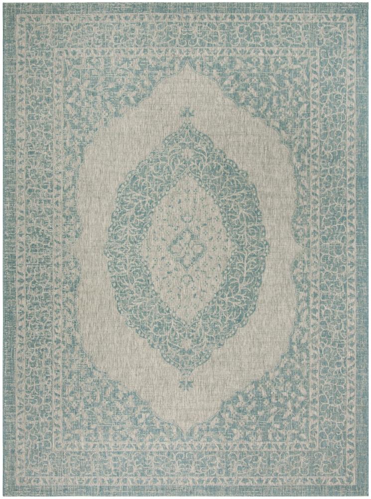 Safavieh CY8751-37112-9 Courtyard Napa 9 x 12 (ft) Loomed Polypropylene Light Gray/Aqua Rectangular Indoor/Outdoor Distressed/Overdyed Coastal Area rug