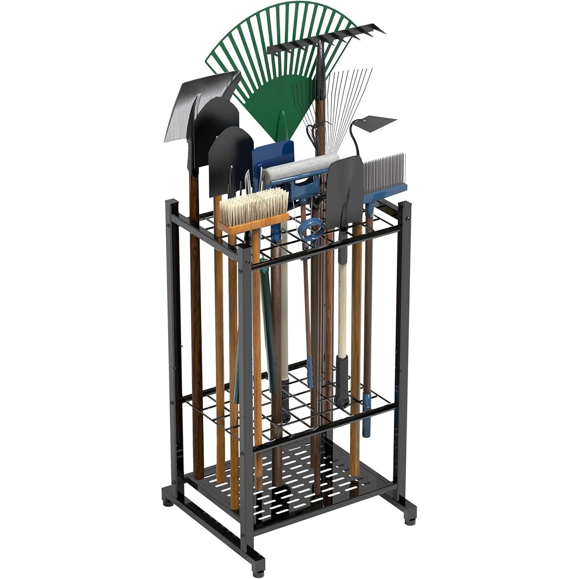 Numhew 29.8in H 17in D 15.4in W 35-Slot Black Garden Tool Organizer Rack