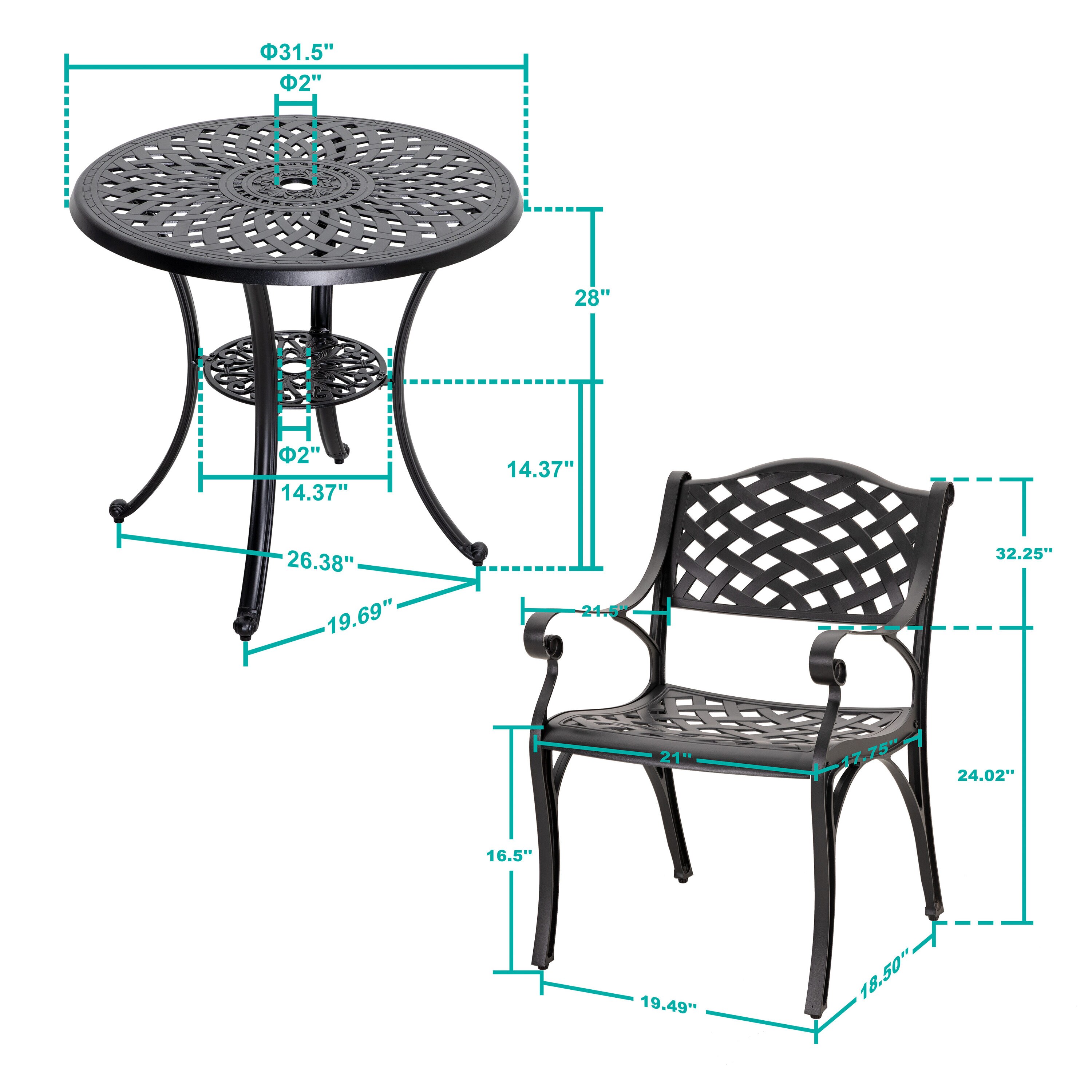 Nuu Garden Black with Gold Speckles 3-Piece Aluminum Bistro Patio ...