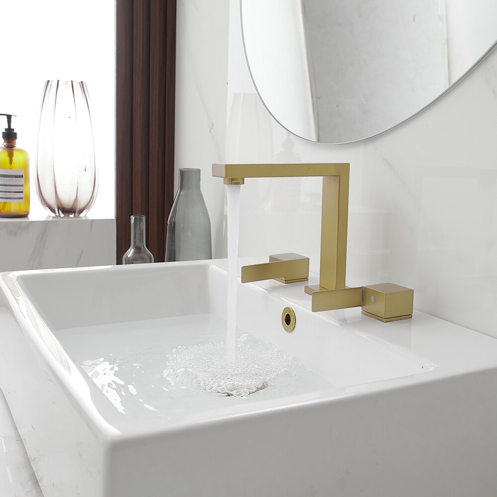 Brushed Gold Widespread Double Handle Mid-Arc Bathroom Faucet