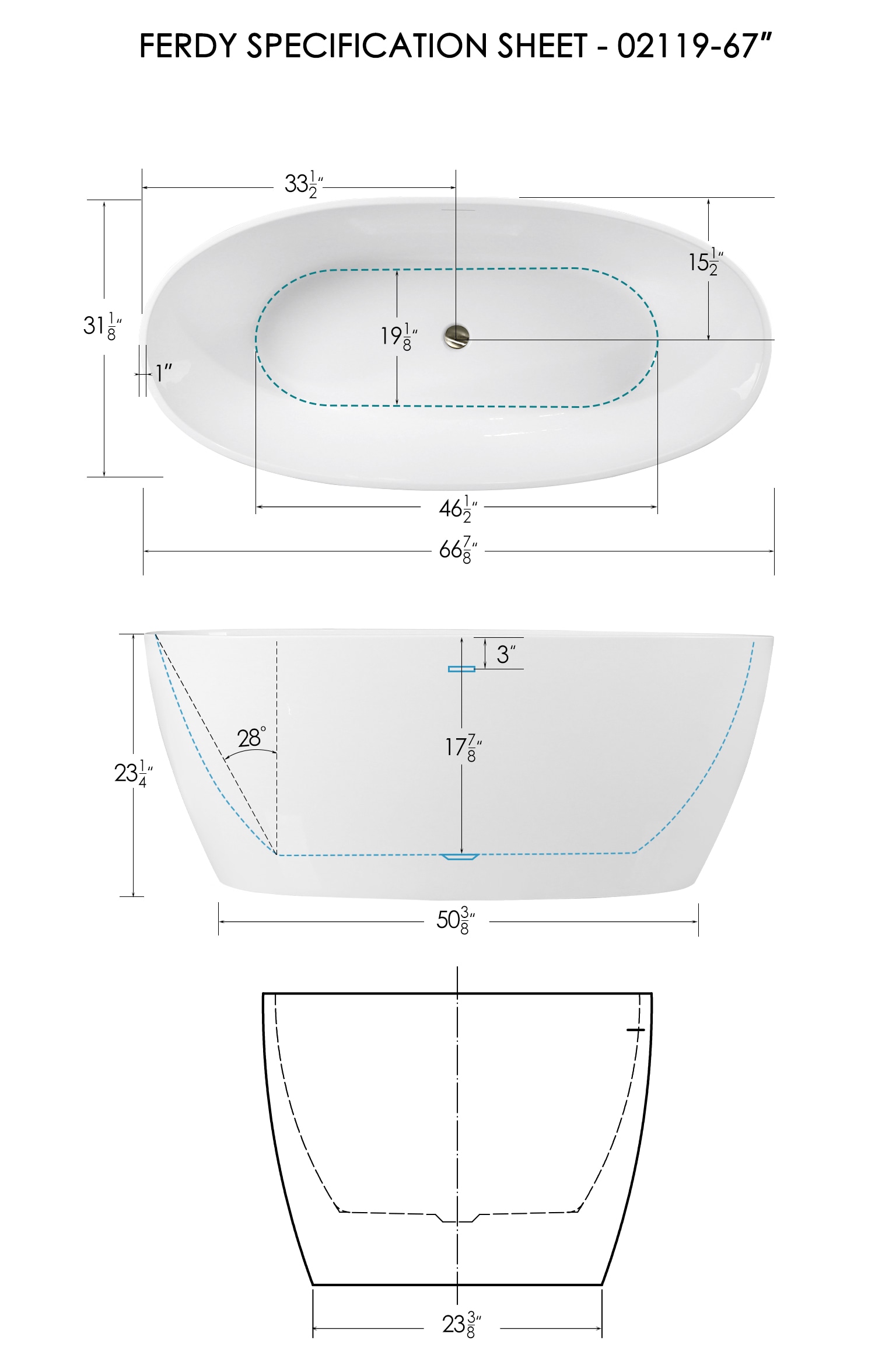 FerdY Tahiti 31.1-in x 66.9-in White Acrylic Oval Freestanding Soaking ...