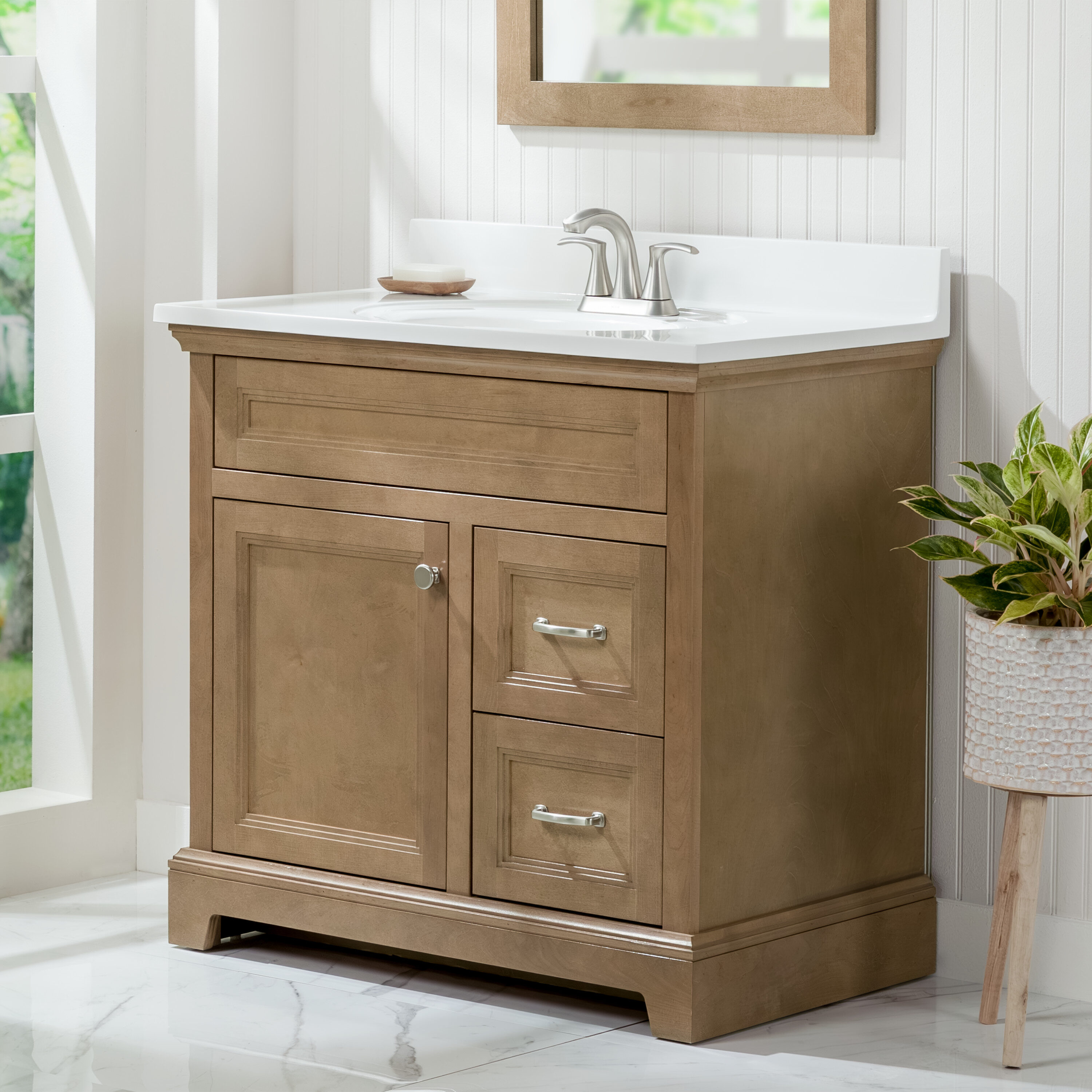 Style Selections Merrill 36-in Sand Bathroom Vanity Base Cabinet ...