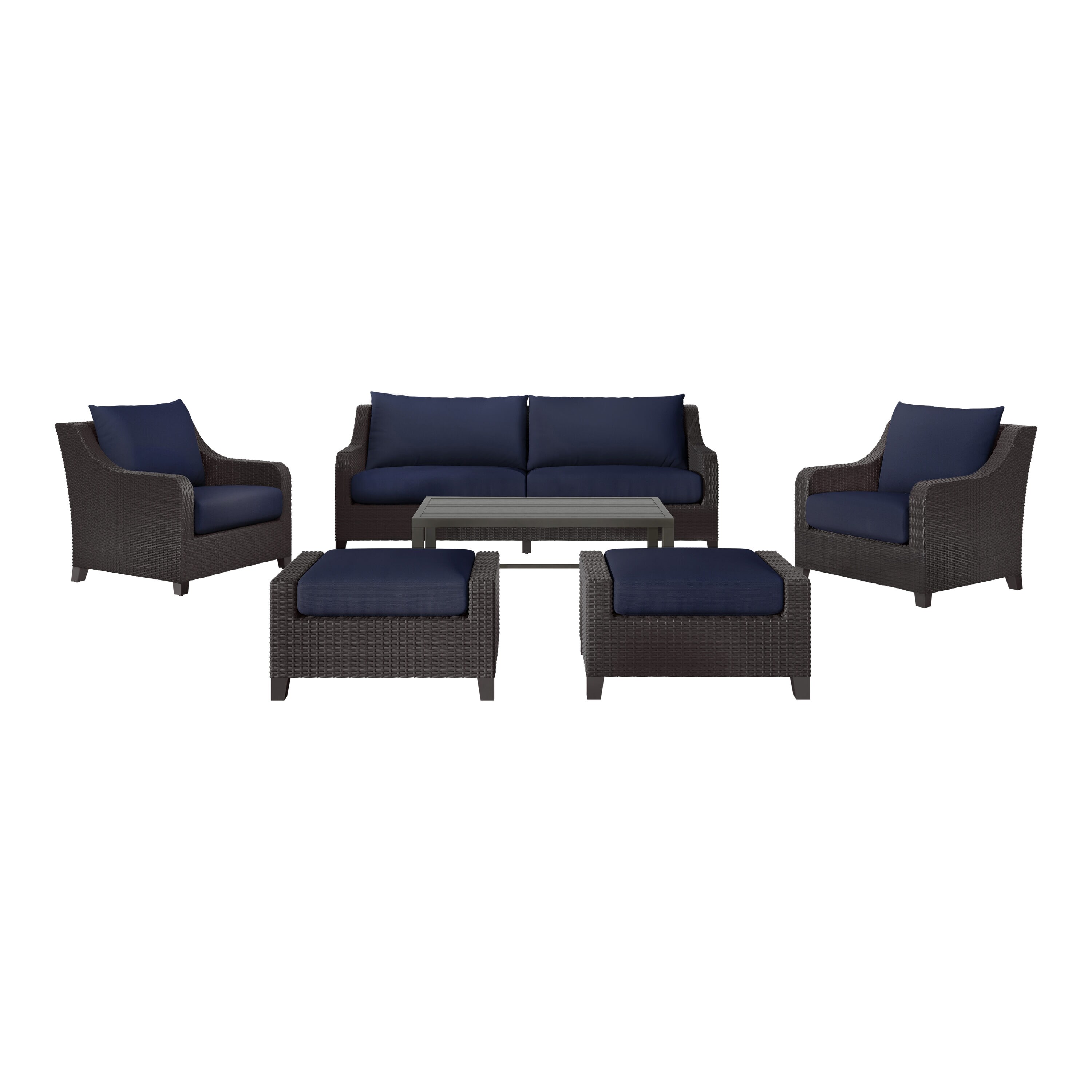 MANHATTAN SQUARE 60-807C-6P Skye 6-Piece Wicker Patio Sofa Conversation Set with Blue Cushions