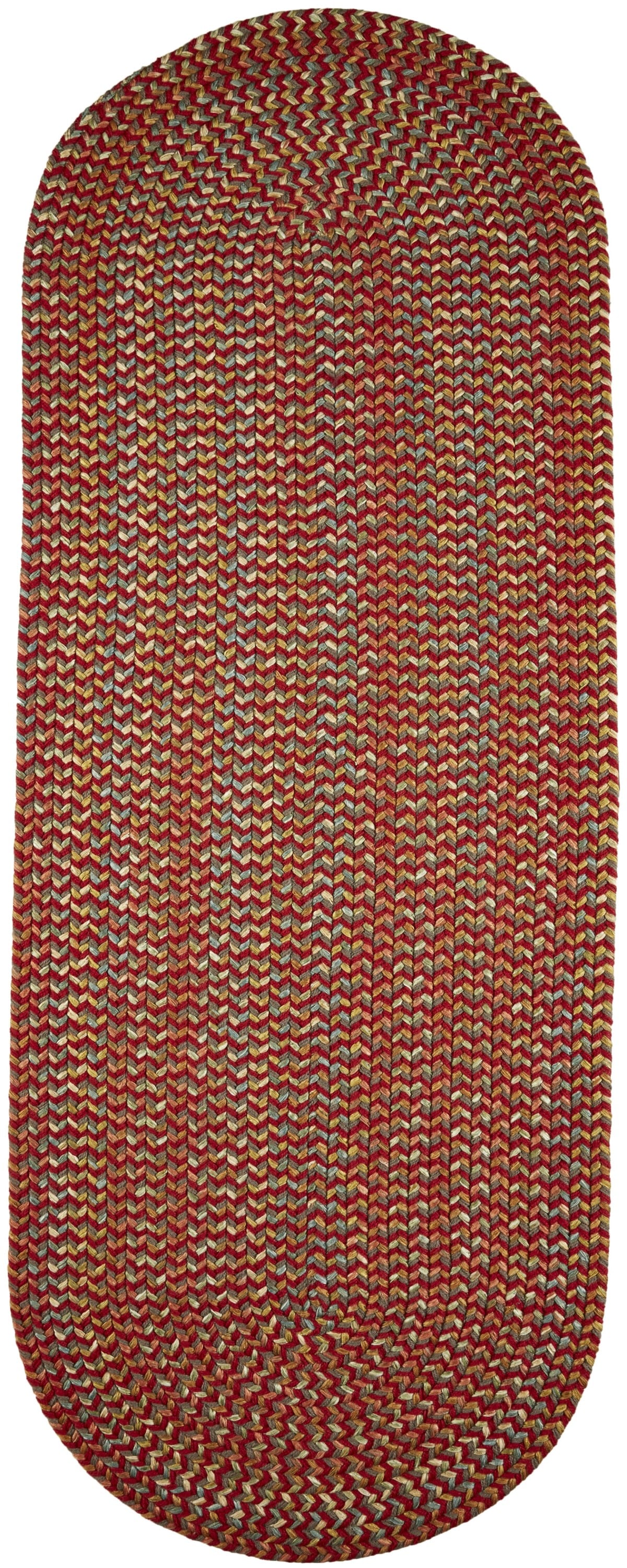 Rhody Brillant Red Braided Oval Area Rug