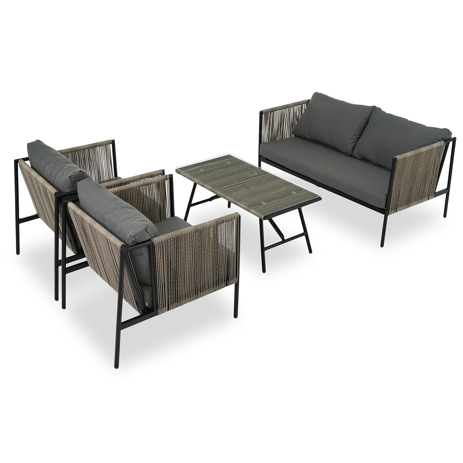 Bybafun YA3800132 4 -Piece Woven Patio Conversation Set with Gray Cushions