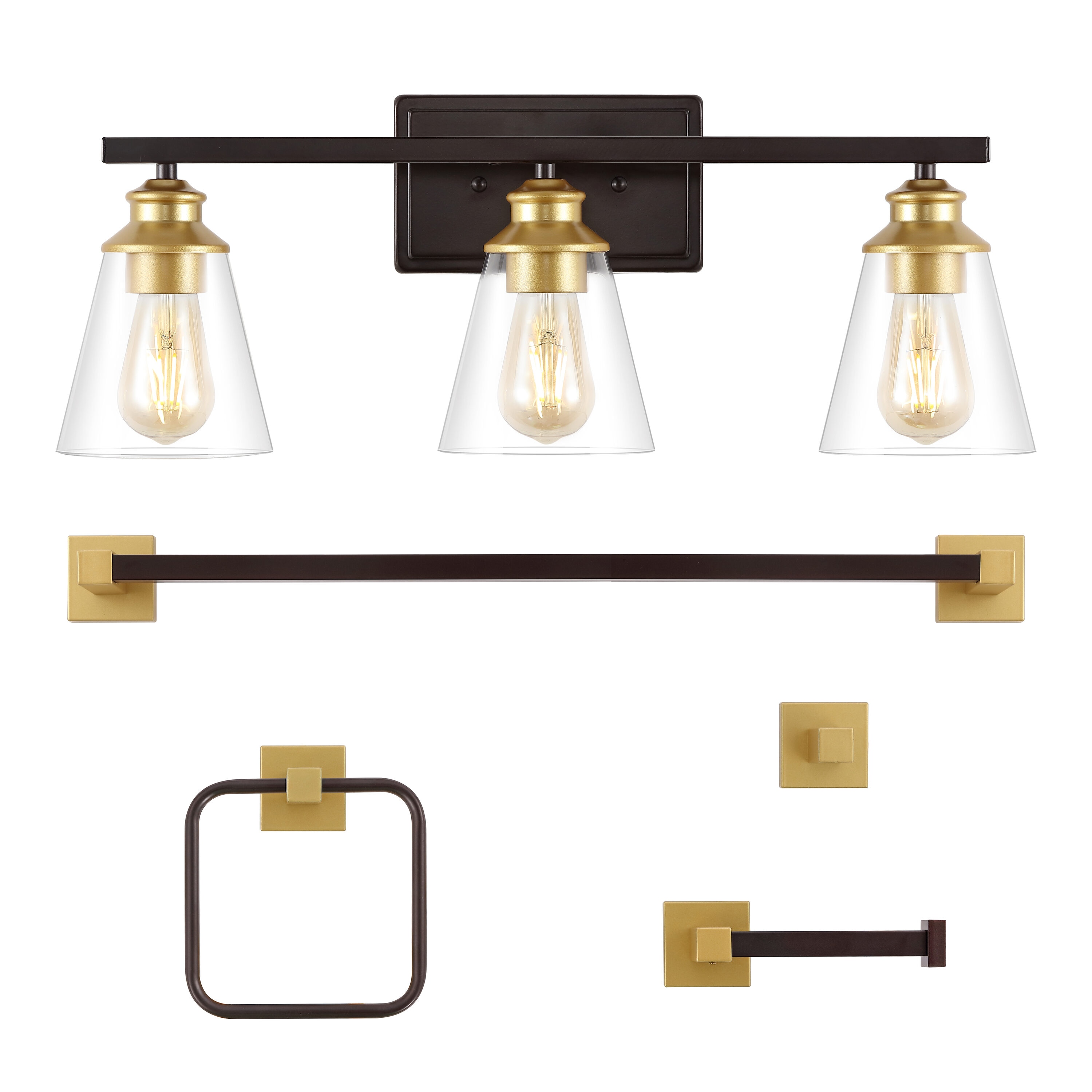 JONATHAN  Y JYL1500B Arlo Vintage Classic 5-Piece Vanity Light Set 22.88-in 3 -Light Oil-rubbed Black Vintage Vanity light