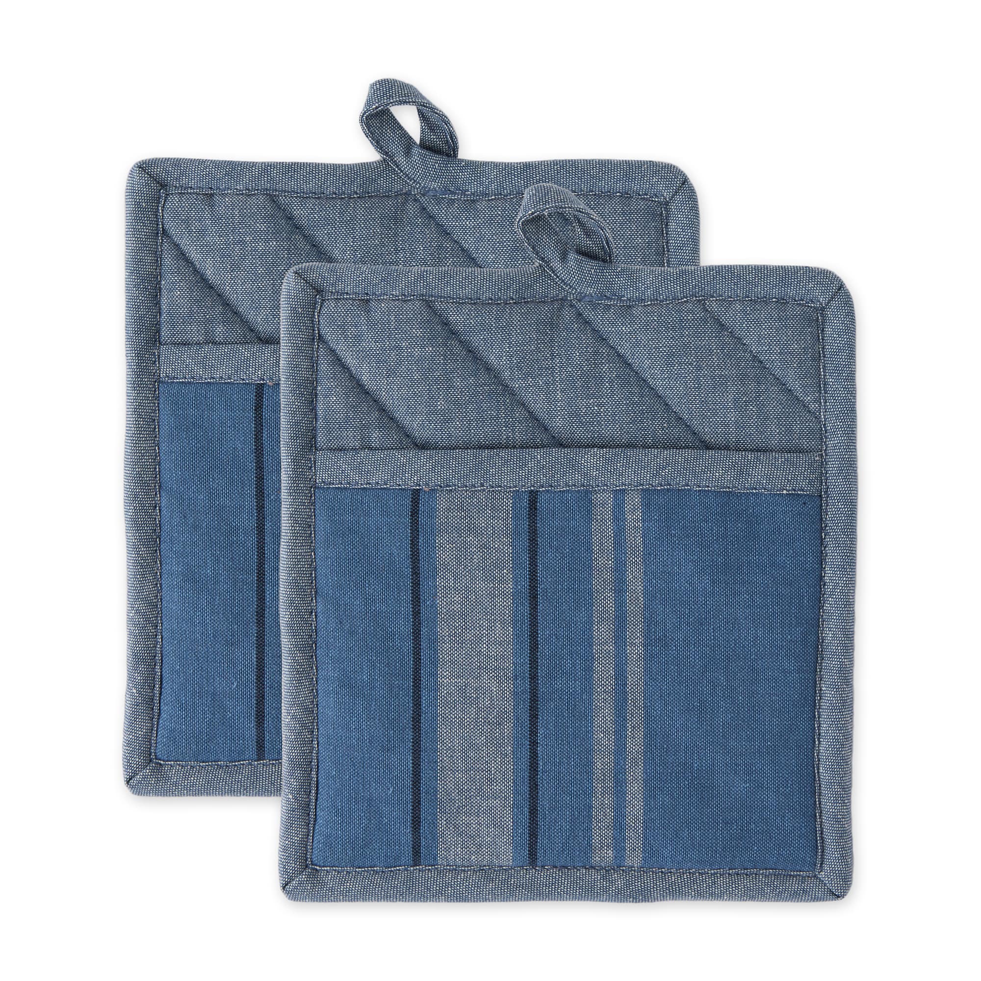 DII  Blue Chambray French Stripe Potholder Set of 2