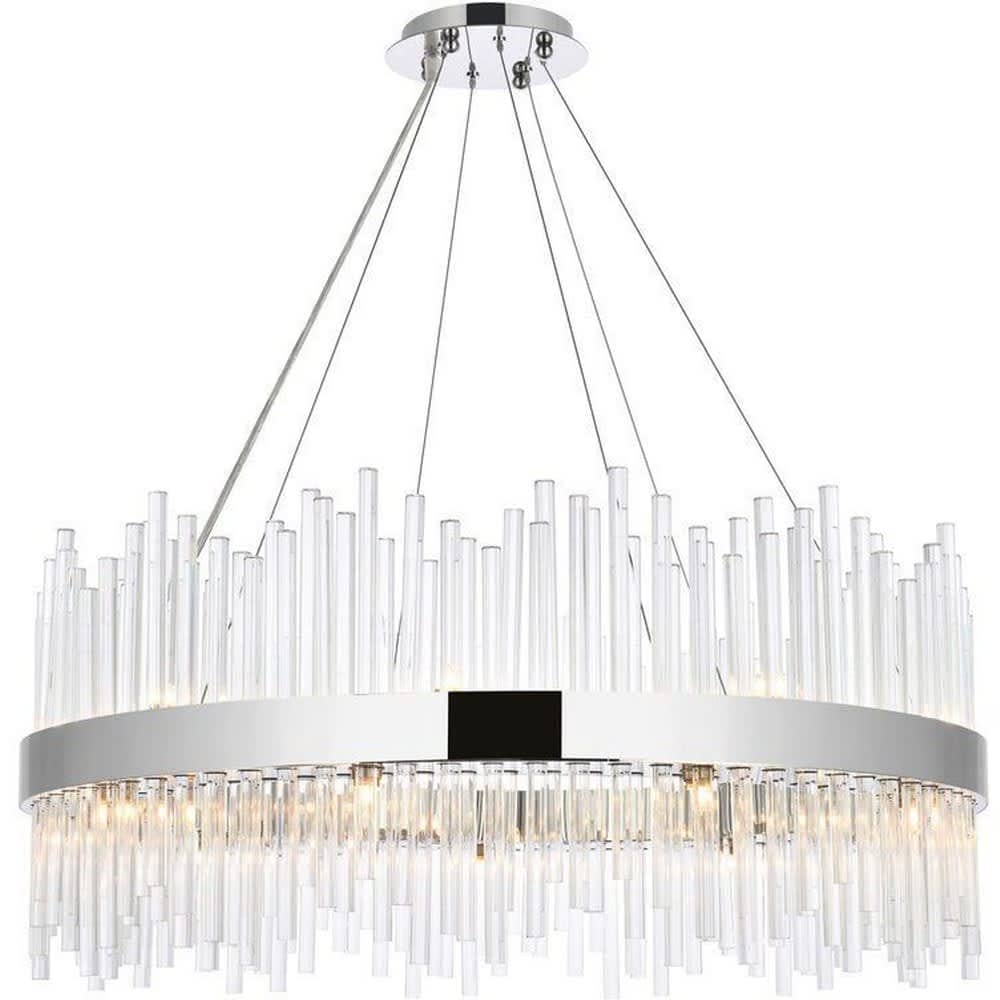 Elegant Lighting A-EL-3000D36C Dallas 2- Light Chrome Modern Halogen Crystal And Iron Chandelier