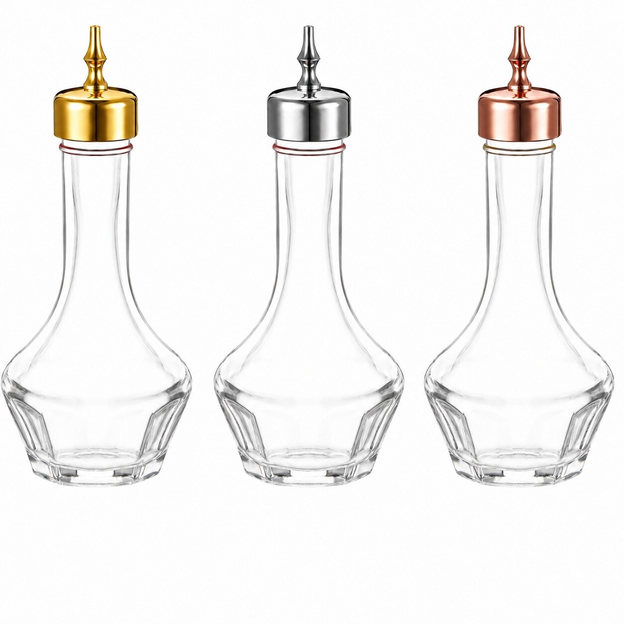 Aoibox  3 Piece Bitters Bottle Set 1 7 oz Glass Dash Bottles with Dasher Top for Cocktails Gold Rose Gold Silver