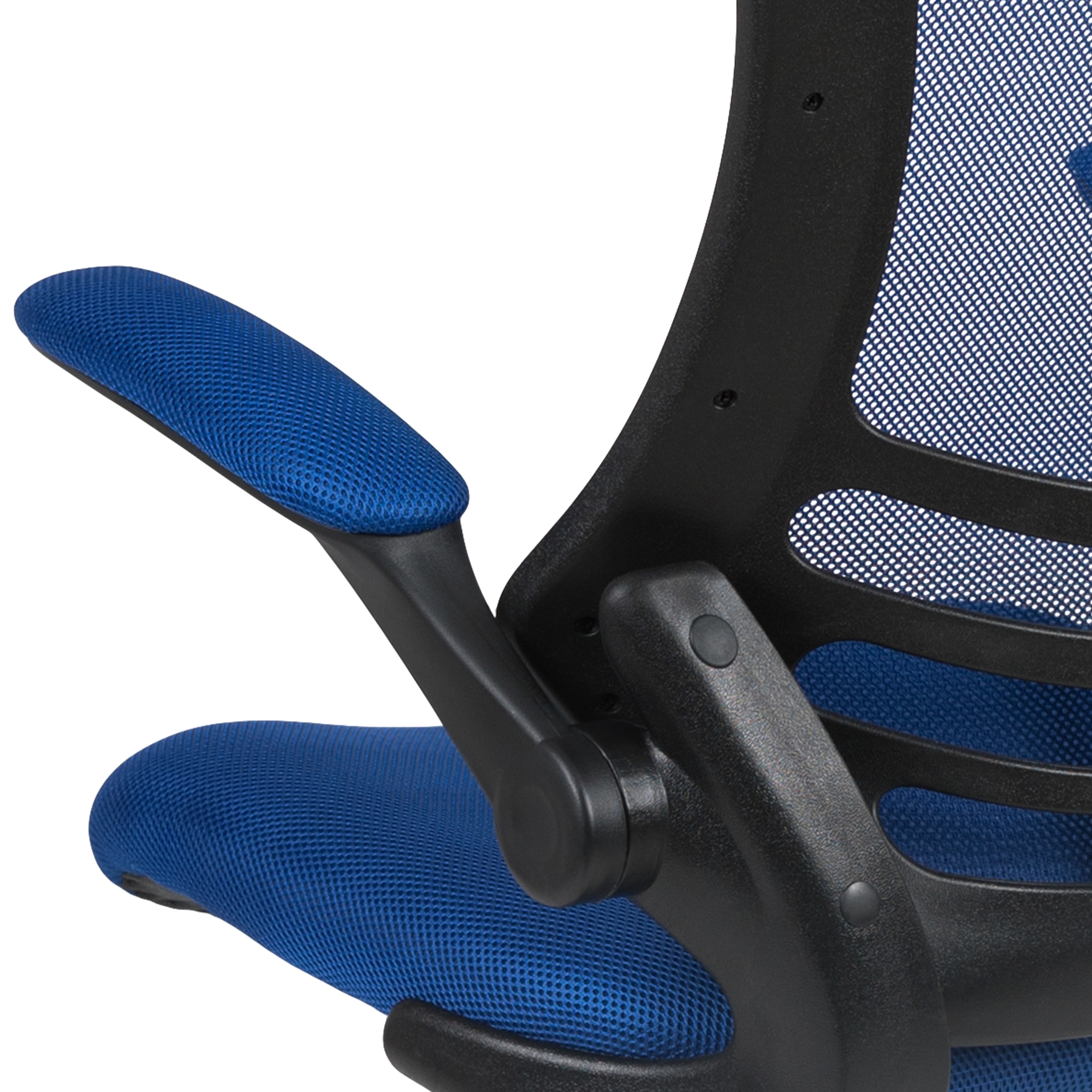 ErgoFlex Blue Mesh and Leather Drafting Chair with Adjustable Arms