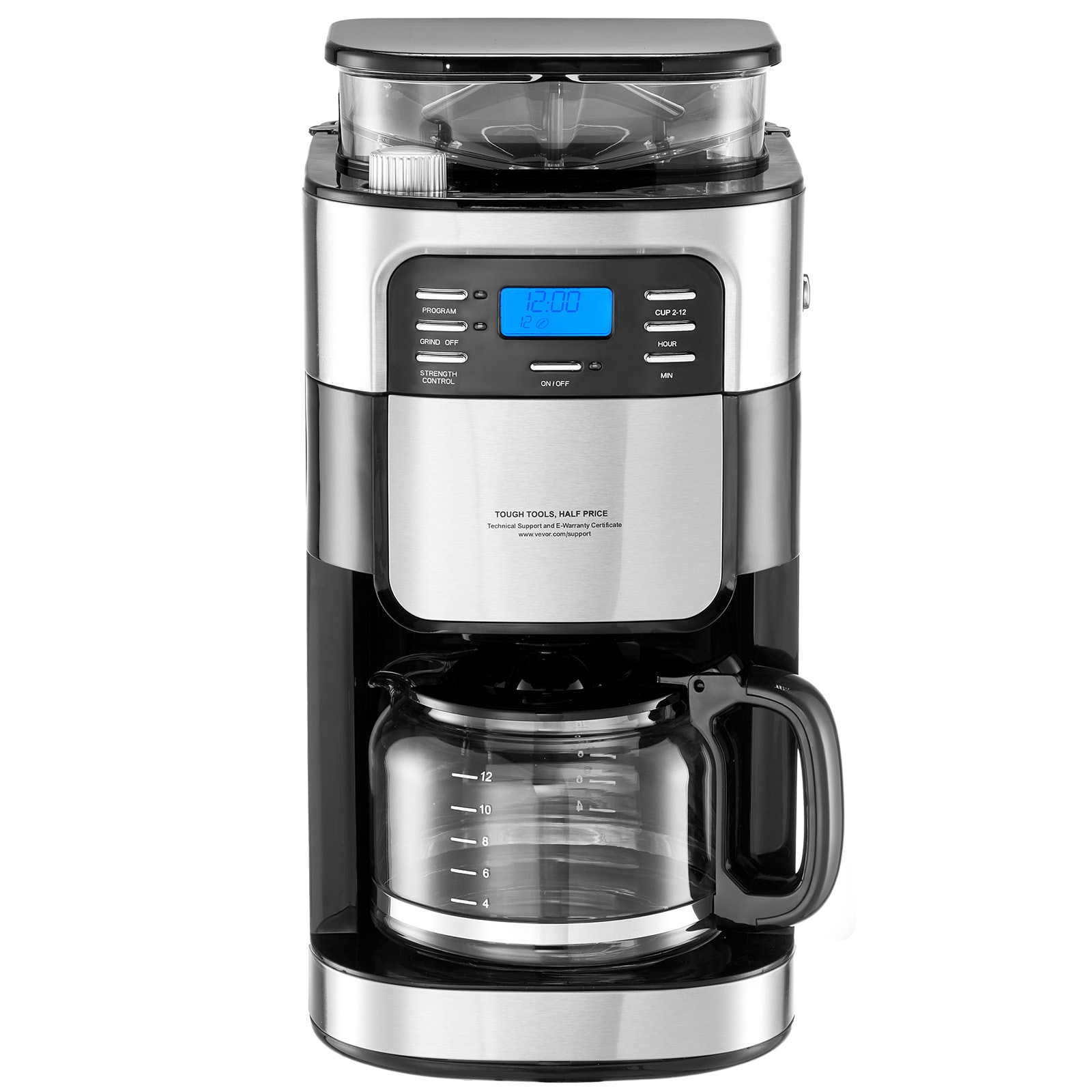 VEVOR SCZCKYMCZKFJ06281V1 Coffee Maker with Grinder 12 -Cup Commercial Combination coffee maker ( Black )