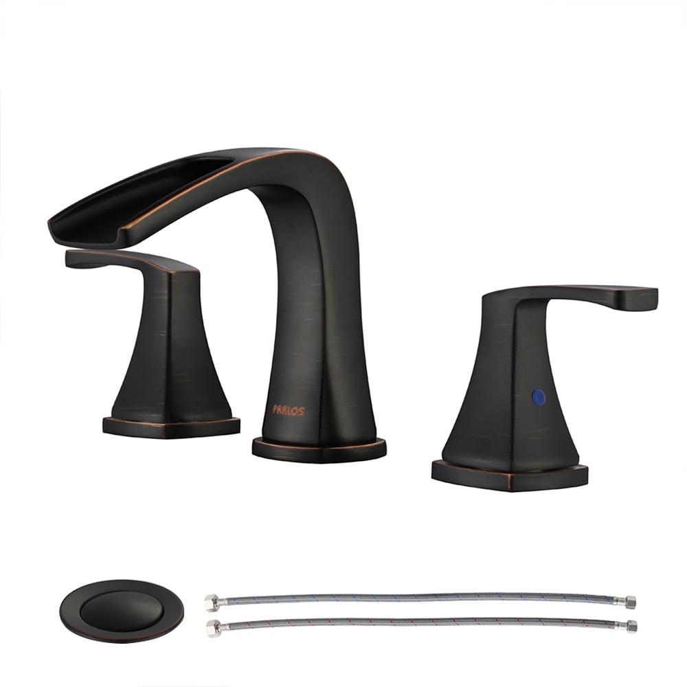 PARLOS 14071 Doris Oil Rubbed Bronze Widespread 2-handle Waterfall Residential Handle Bathroom Sink Faucet with Drain