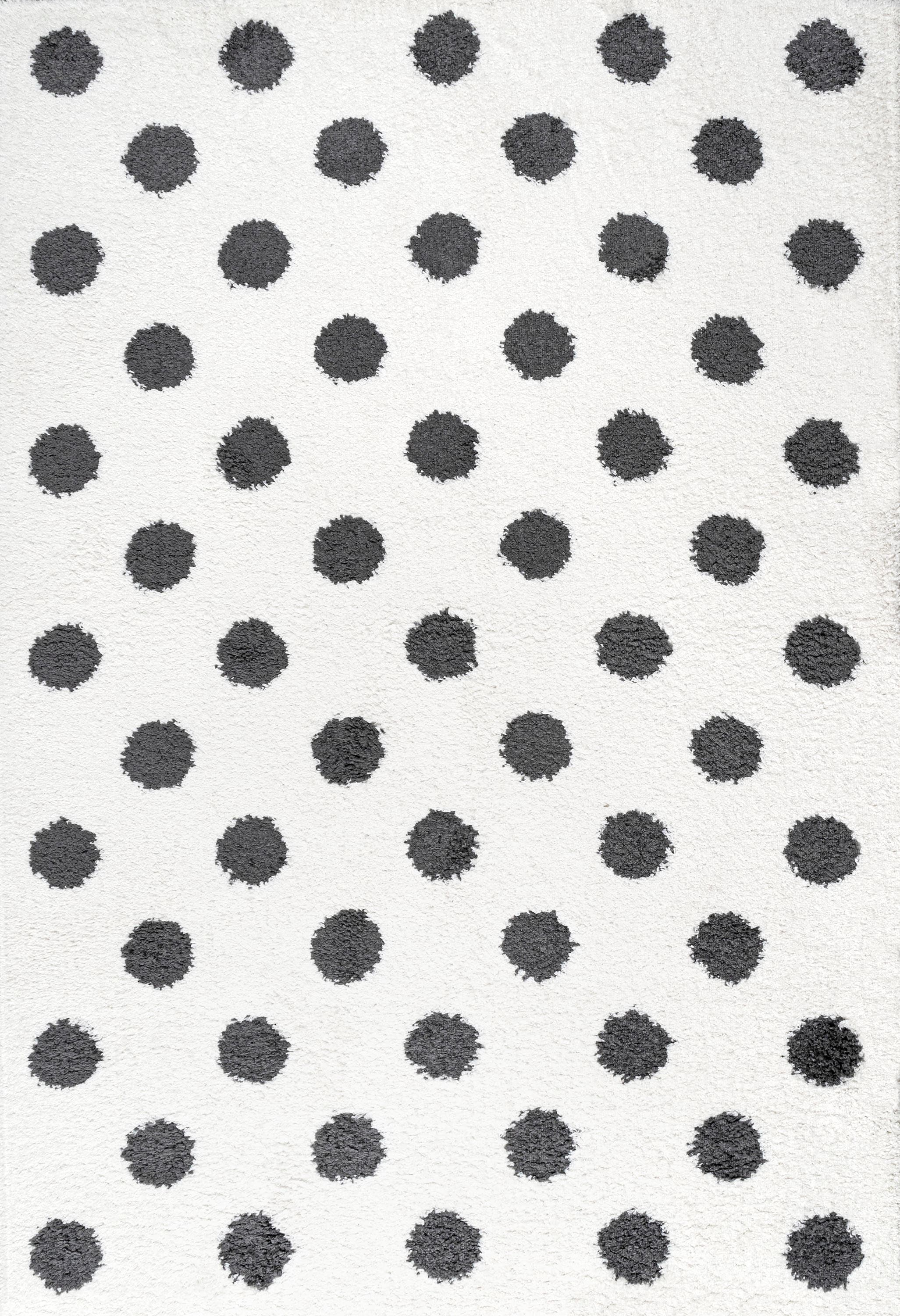 Easy-Care Charcoal and Ivory Polka Dot Shag Rug 3'x5'