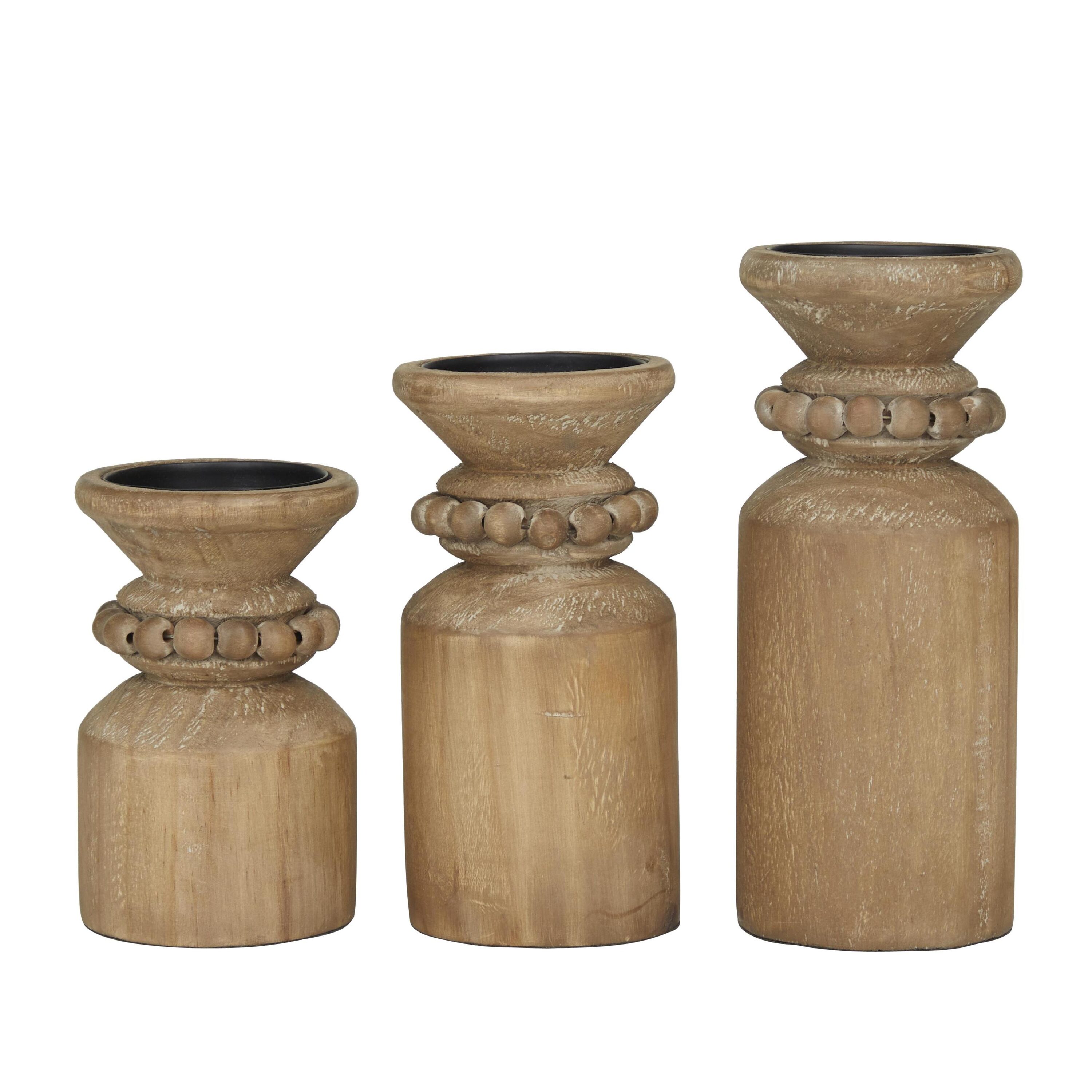 Washed Brown Wood Traditional Candelabra Set of 3