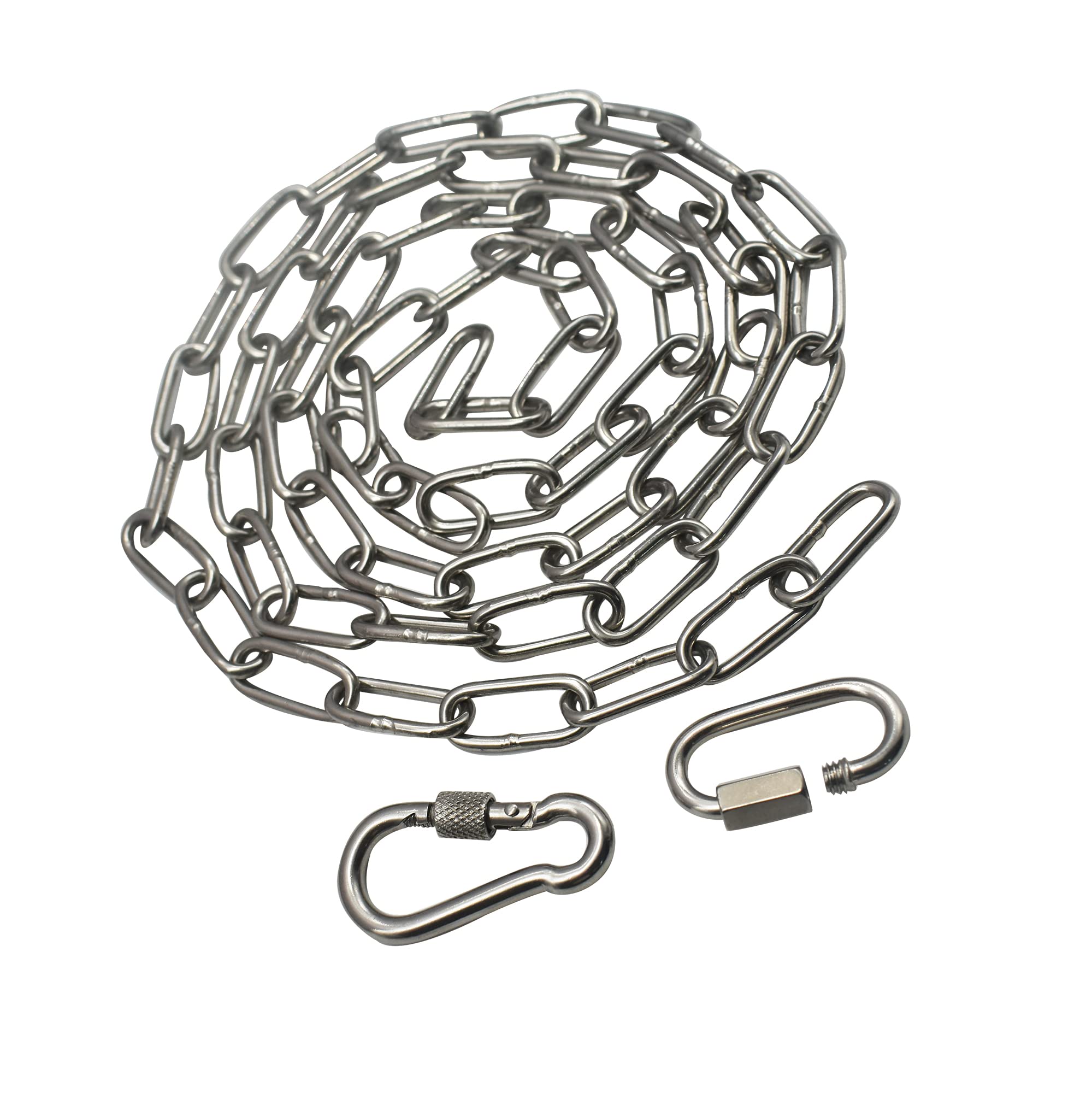 AOIZGMY  Stainless Steel Chain 5 Foot 4mm Thick Closed Link Short Chain with 2 Quick Carabiner Hooks Heavy Duty for Outdoor Fence Pet Dog Gate