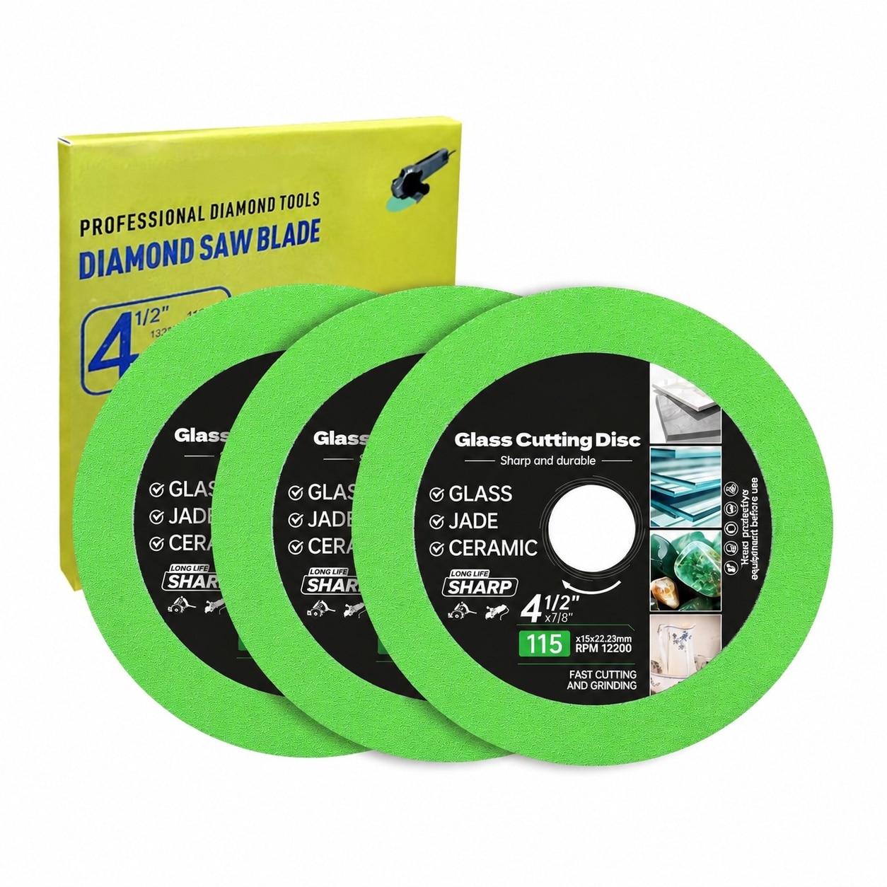 Oyezvary  Tile Cutter Glass Cutting Disc for Angle Grinder Diamond Blade for Ceramic Tile Glass Jade Crystal Stone Smooth Cutting 3 pcs