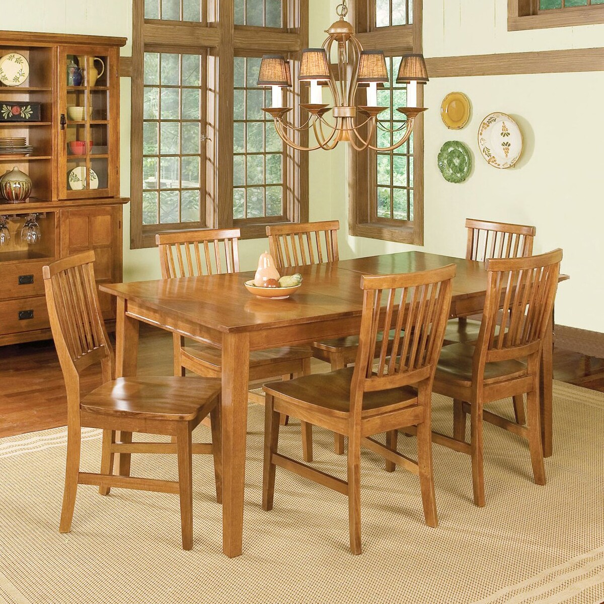 Home Styles Arts & Crafts Cottage Oak 7-Piece Dining Set with Dining ...