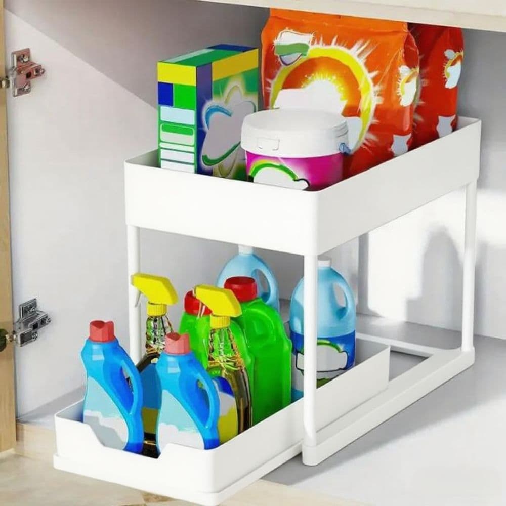Blisstyle P2XUQXN3 8.6-in W x 13.2-in H x 15.6-in D 2 -Tier Freestanding White Plastic Soft Close Pull-out Under-sink organizer