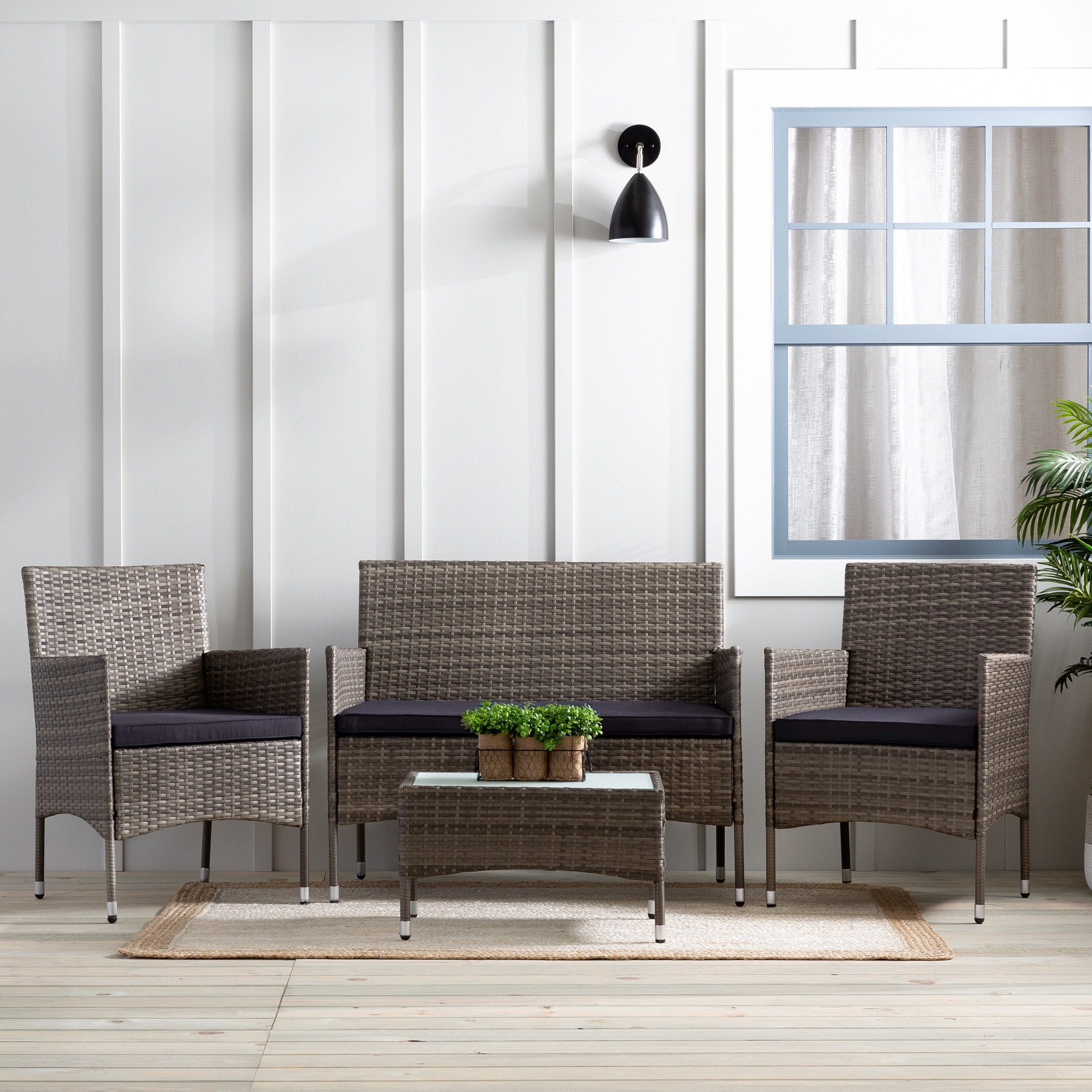 Brookside BS0001OCS04CG Iris 4 Rattan Patio Conversation Set with Cushions