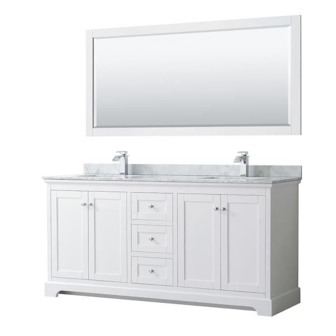 White Carrara Marble Natural Top, 70 Double Sink Bathroom Vanity