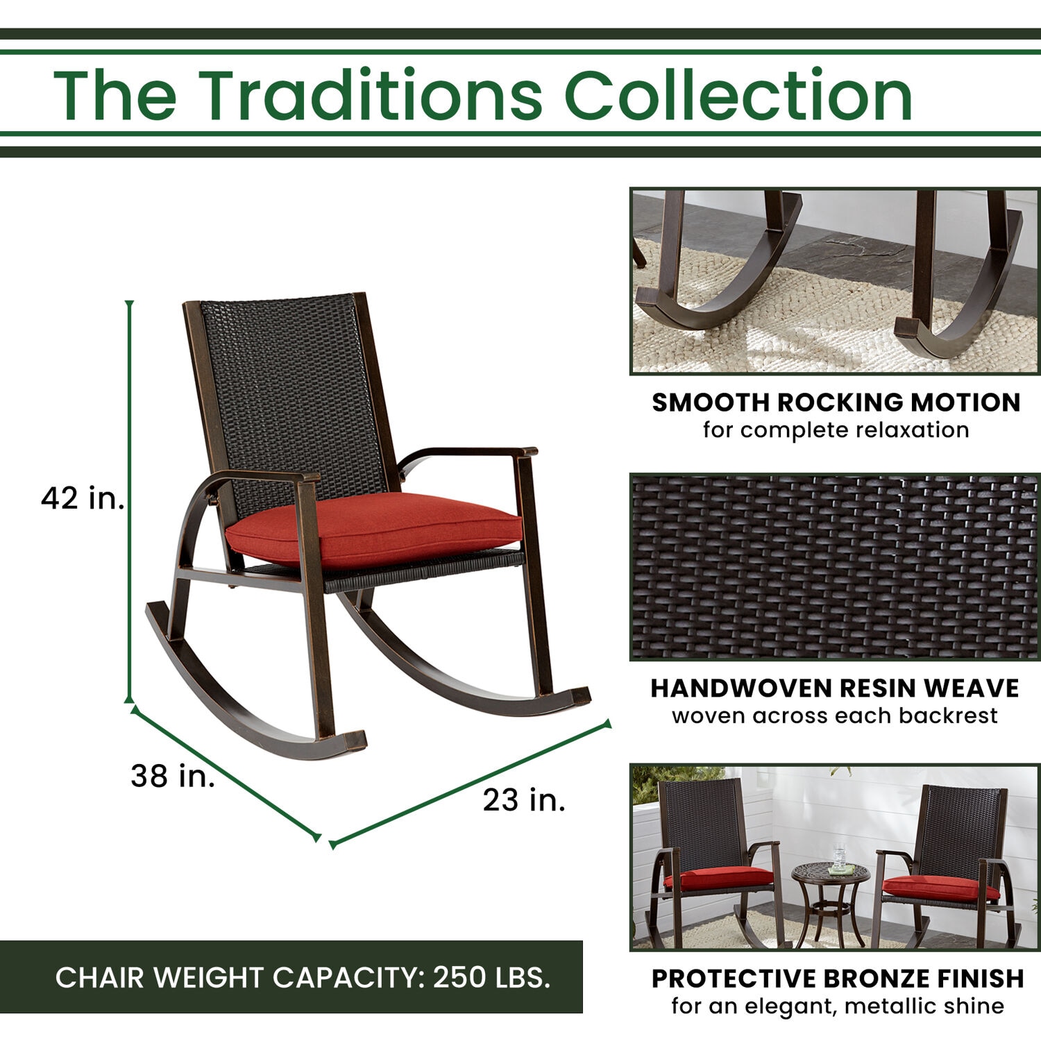 Hanover TRADWB3PCRKR-RED Patio-Conversation-Sets - View #3