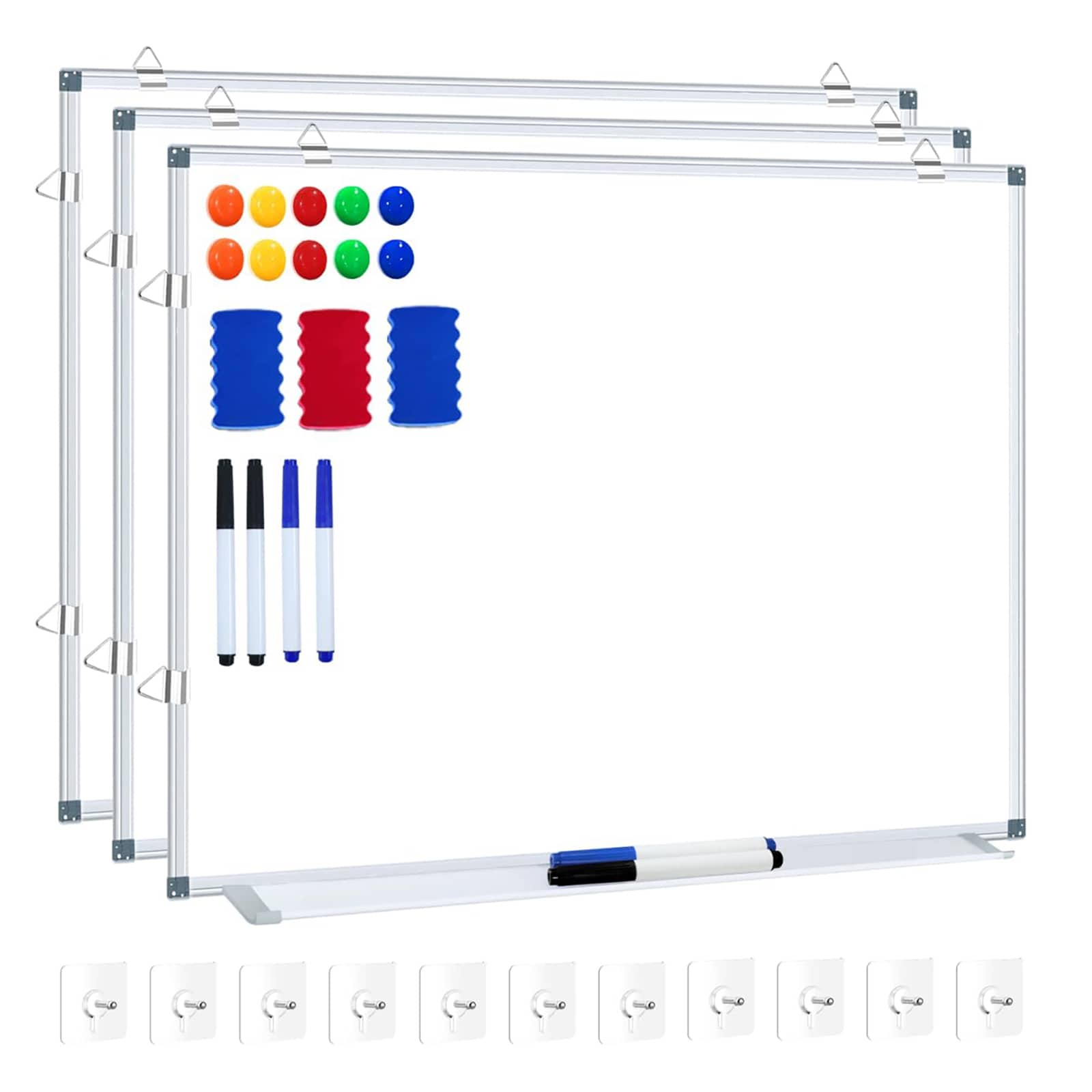 Afoxsos 3 Pack Magnetic Dry Erase Whiteboard 24x18 Inch for Wall Horizontal or Vertical Mount Includes 6 Markers 10 Magnets 2 Erasers