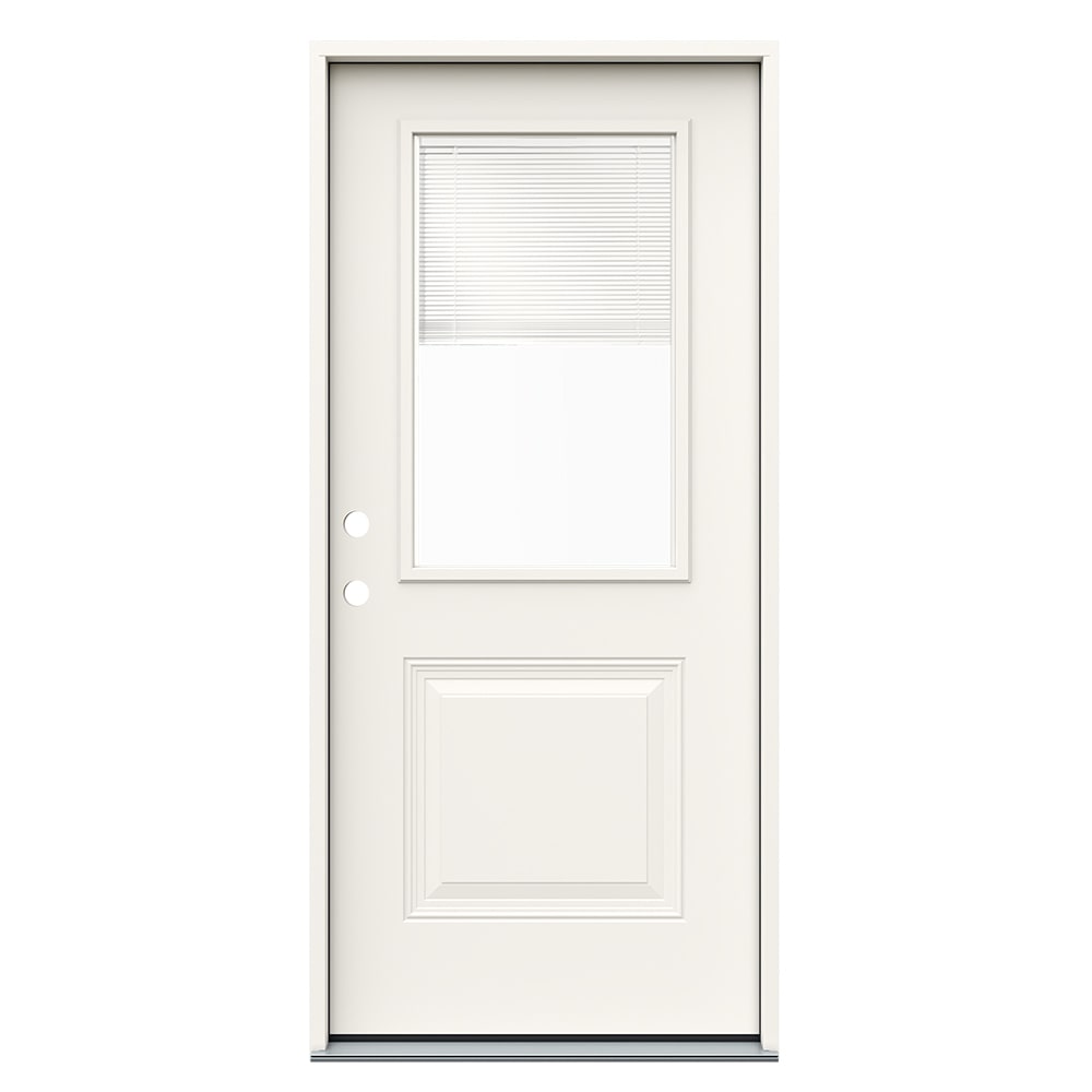 JELD-WEN JWPRO239200192 36-in x 80-in x 4-9/16-in Steel Half lite Right-hand inswing Primed Prehung Front Door Insulating core with Blinds