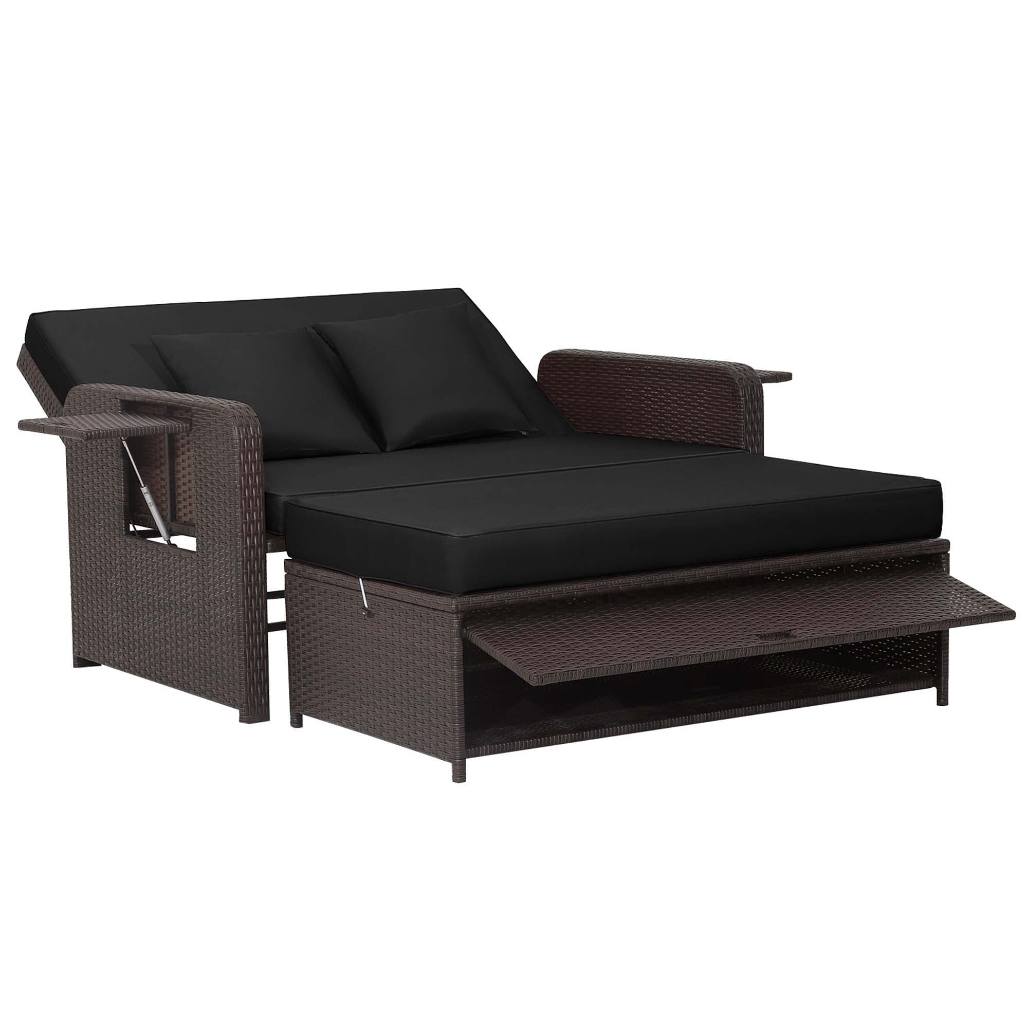 Costway LWS00033 Rattan Outdoor Daybed with Black Cushions and Rattan Frame