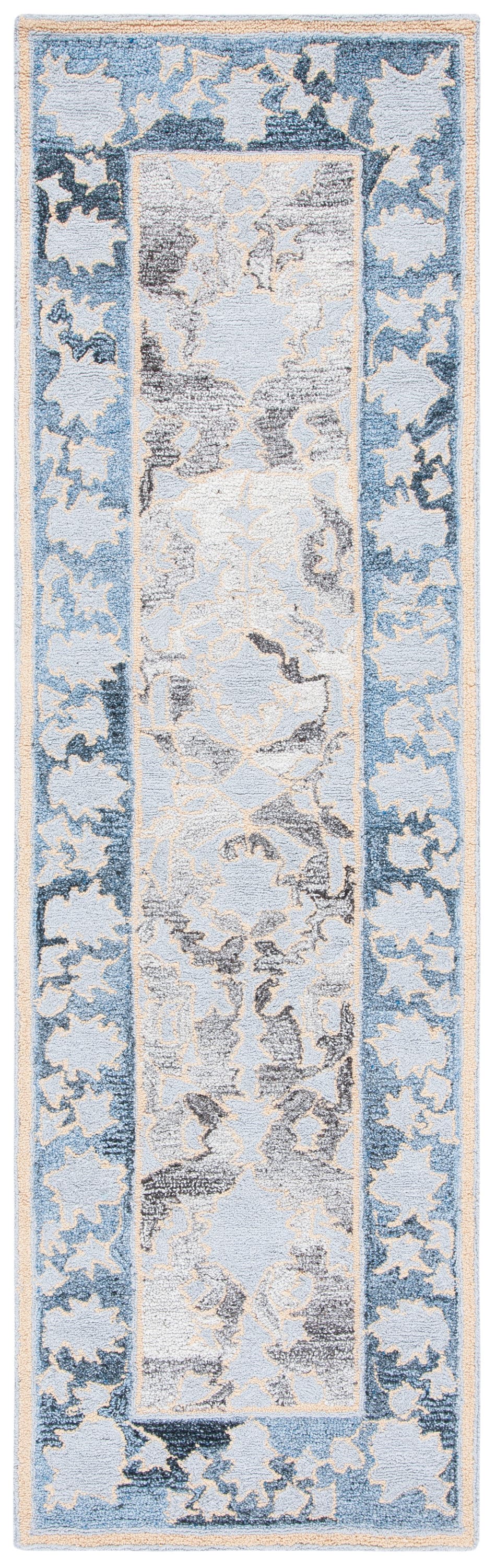 Handmade Blue and Beige Wool Abstract Runner Rug, 2'-3" x 8'