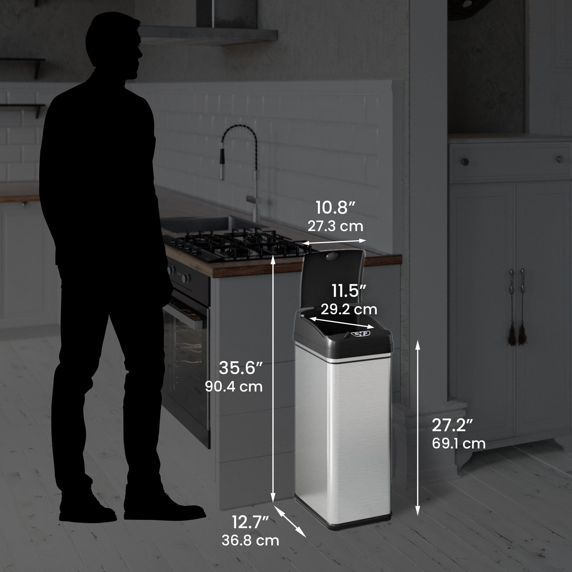 Touchless Stainless Steel 13 Gallon Motion Sensor Trash Can