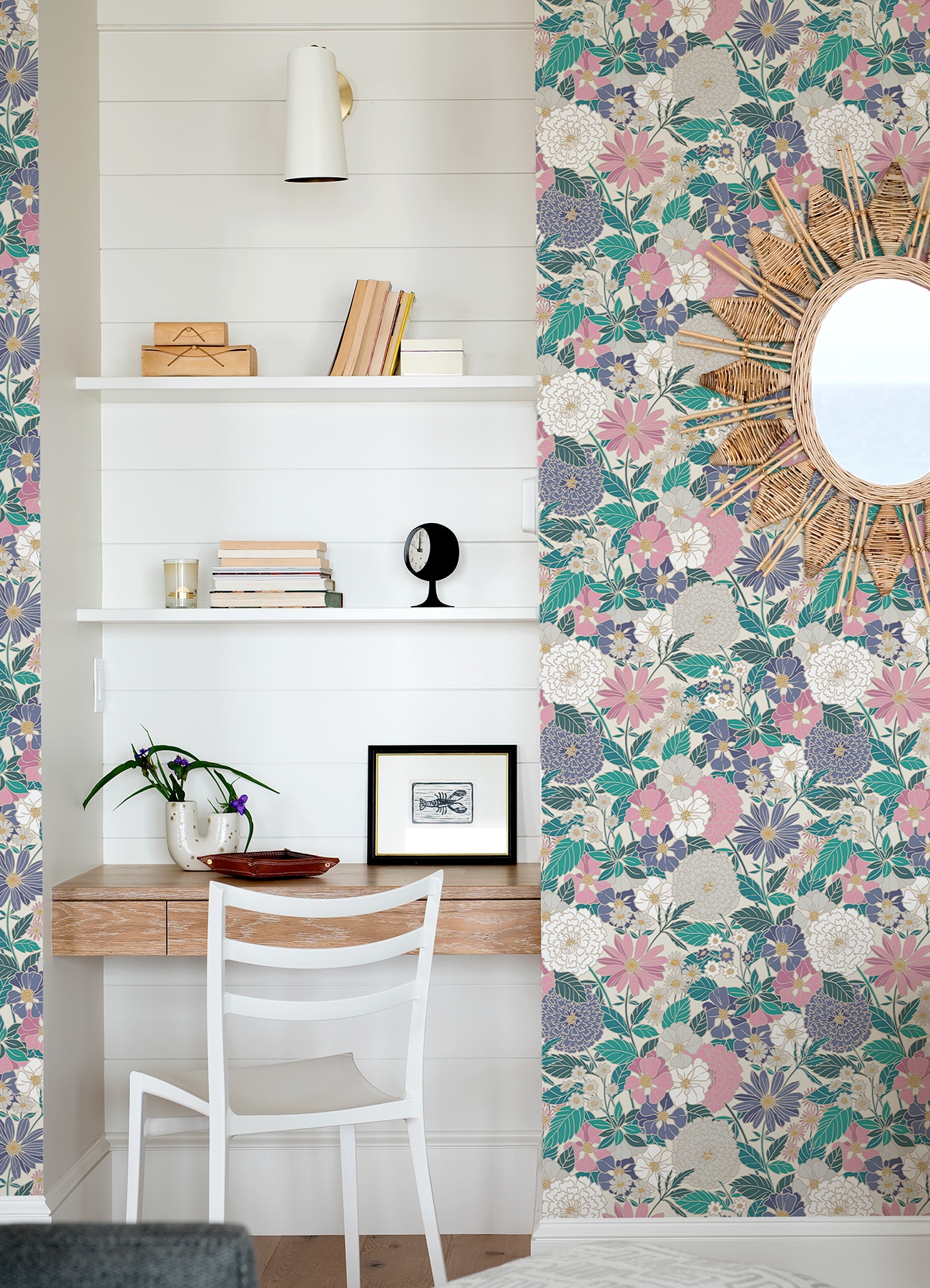 Pink and Beige Bohemian Floral Peel and Stick Wallpaper Roll