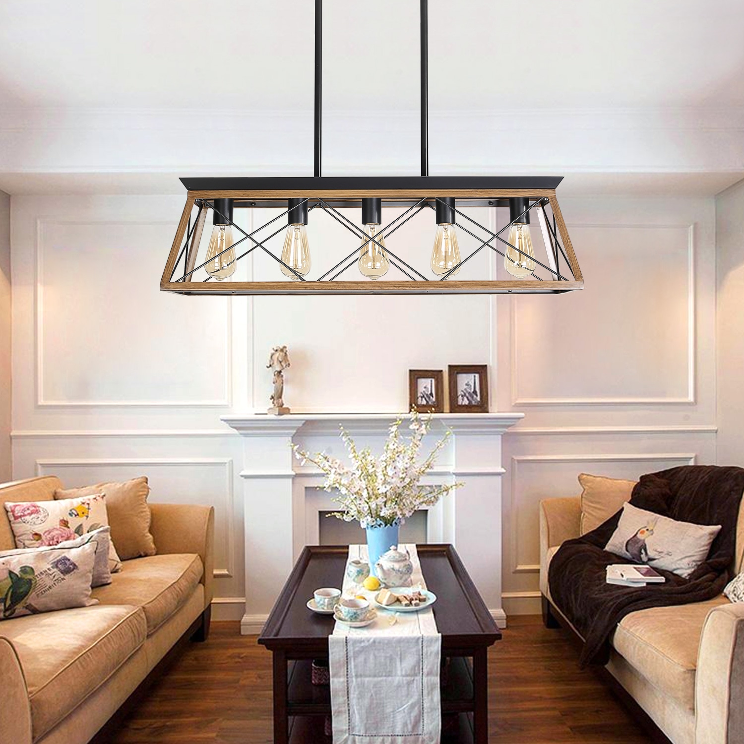 AAZJ 5-Light Pendant Lights 5 -Light Walnut Modern/contemporary Geometric Hanging Pendant Light