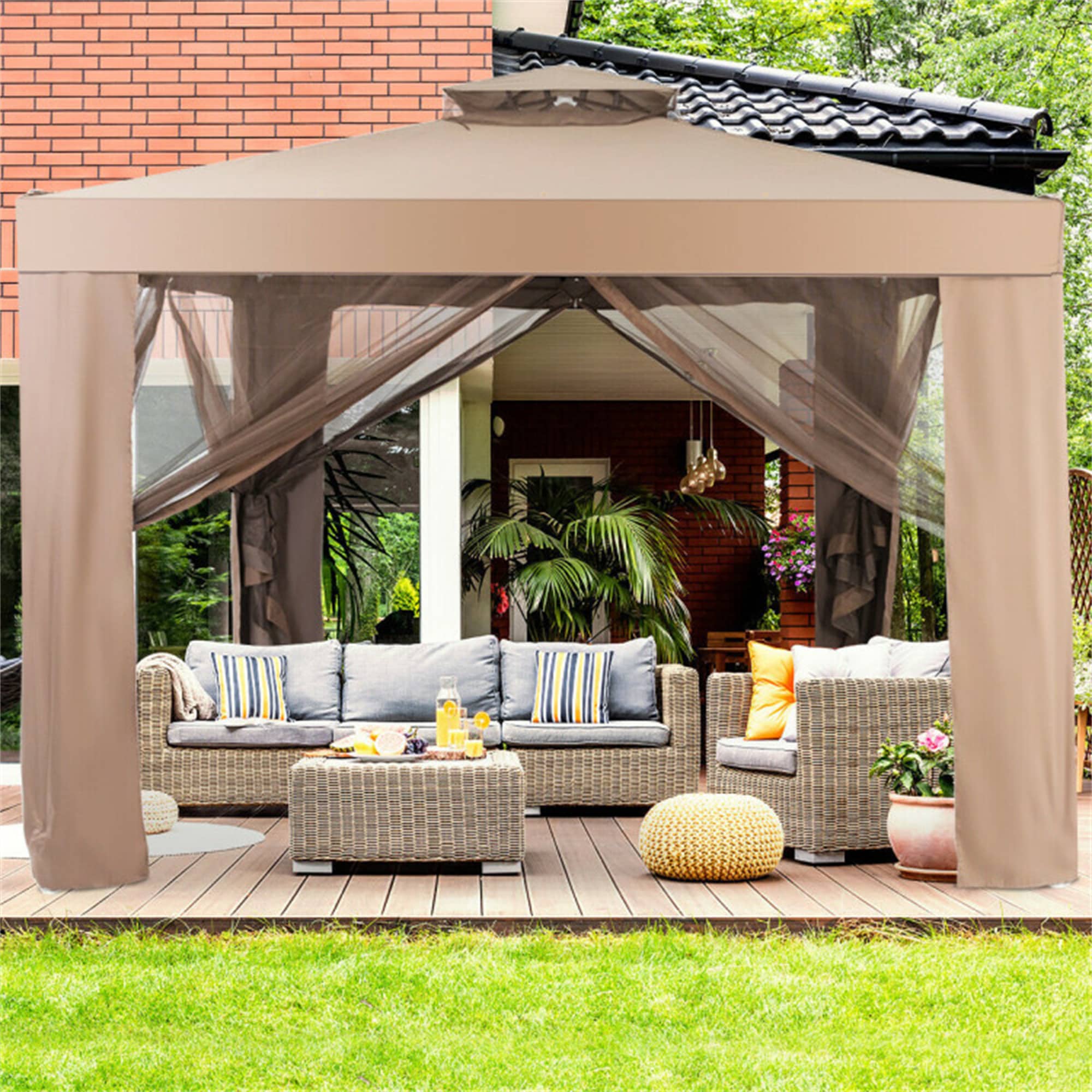 BABOOM BOM-70368-OR 10-ft x 10-ft Brown Square Semi-permanent Soft top Roof (Screen Included)