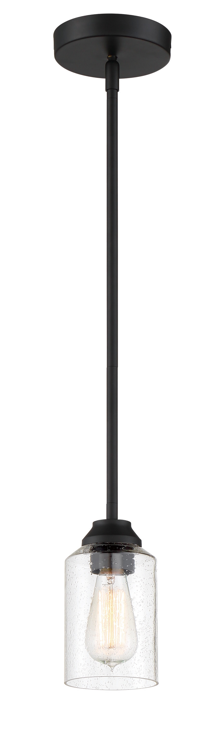 Craftmade 53191-FB Chicago 1 -Light Flat black Transitional Seeded glass Cylinder Mini Hanging Pendant light