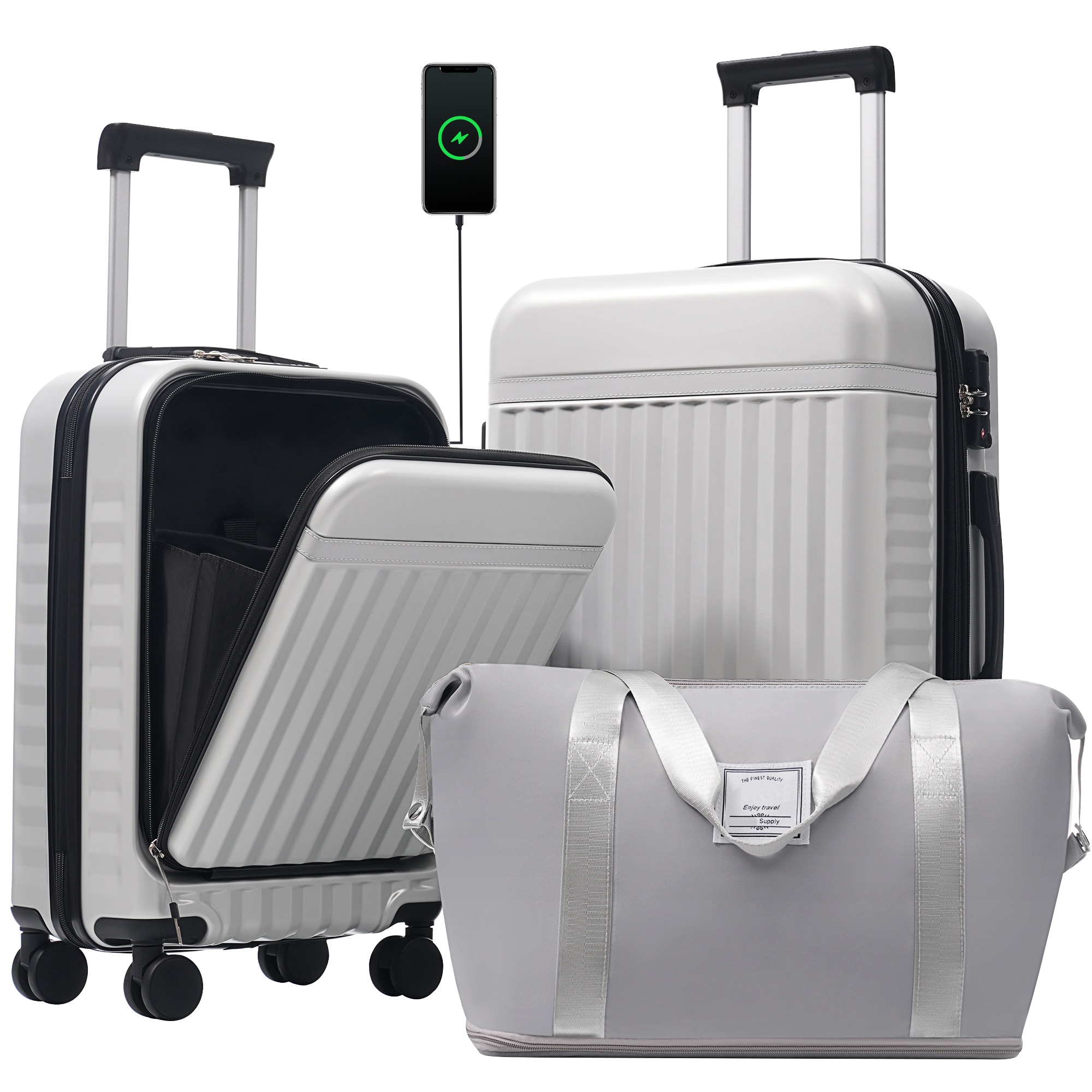 GDFStudio Front Opening Luggage Set 3 Piece  Hardside Carry on Suitcase with USB Port  Expandable Luggage with Handle Bag Spinner Wheels TSA Lock