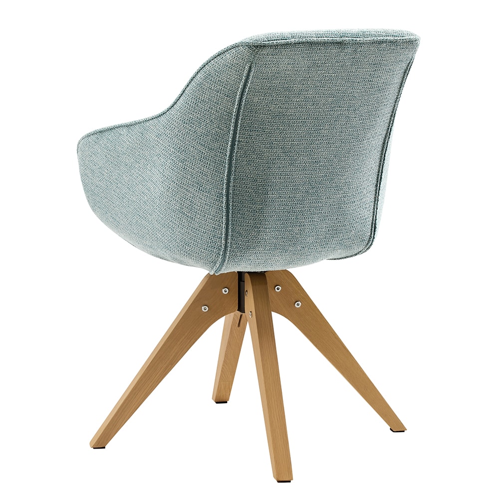 Mid-Century Light Blue Swivel Accent Chair with Beech Wood Legs