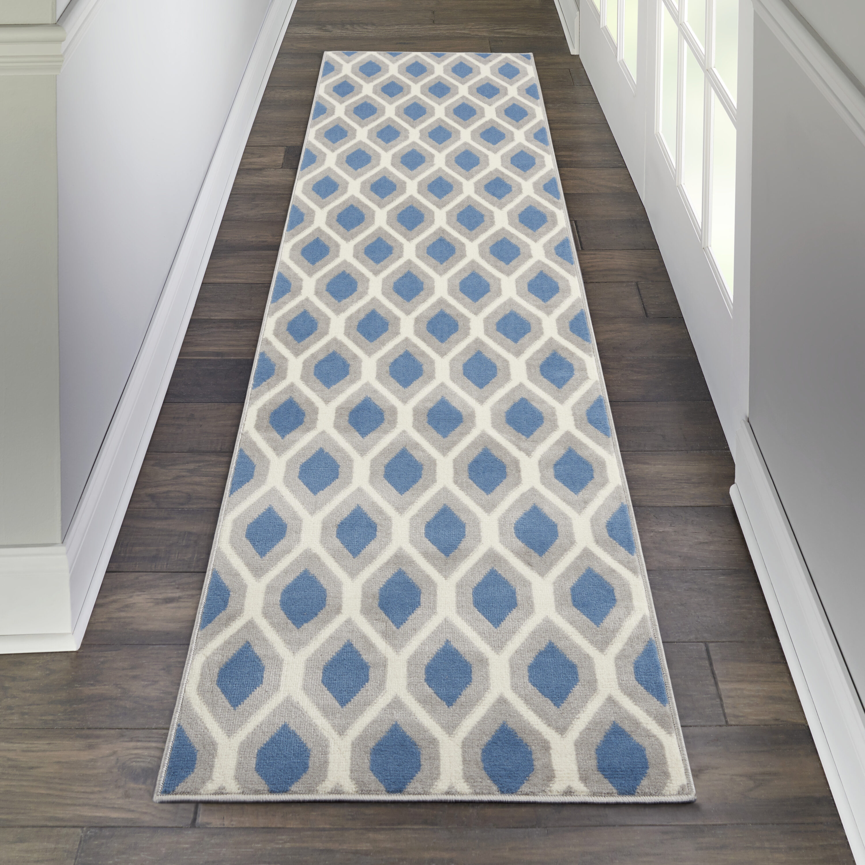 Nourison 99446412089 Grafix 2 x 8 (ft) Loomed Polypropylene Blue Irregular Indoor Geometric Bohemian/Eclectic Area rug