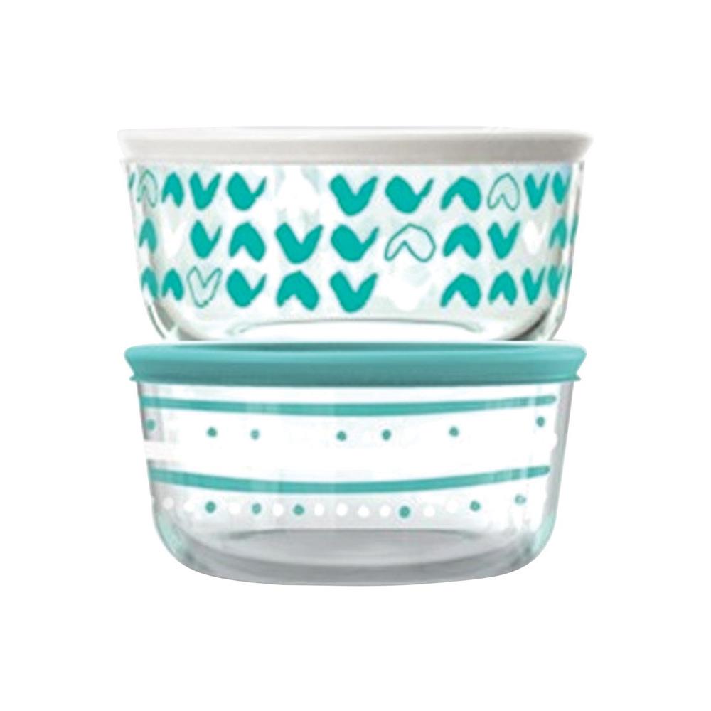 PYREX ACHR144497 Pyrex 6879902 4 -Cup Food Storage Container Set- Clear, Turquoise and White- 2 per Pack and Pack of 4