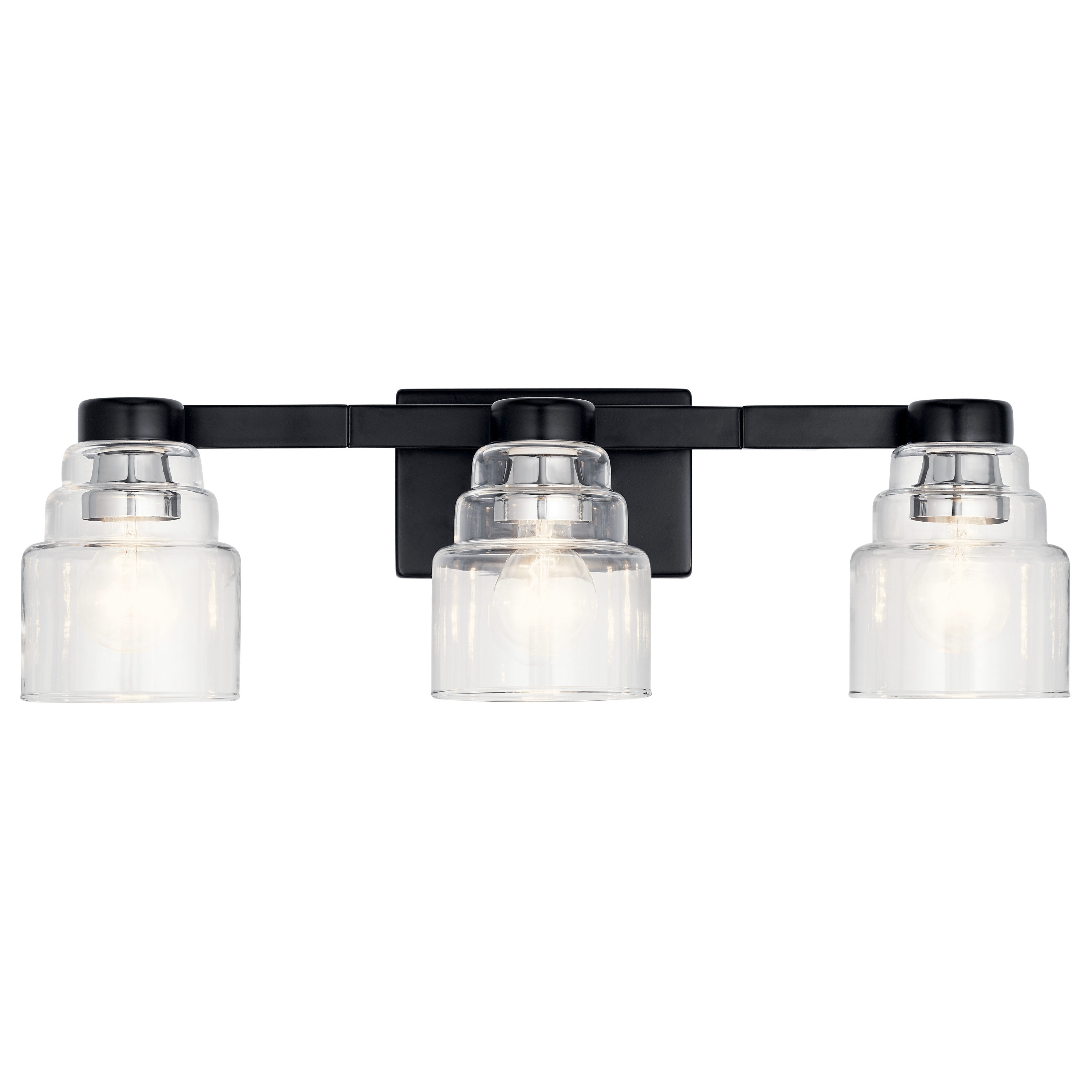 Elegant 24" Black 3-Light Vanity with Clear Glass - Modern Design
