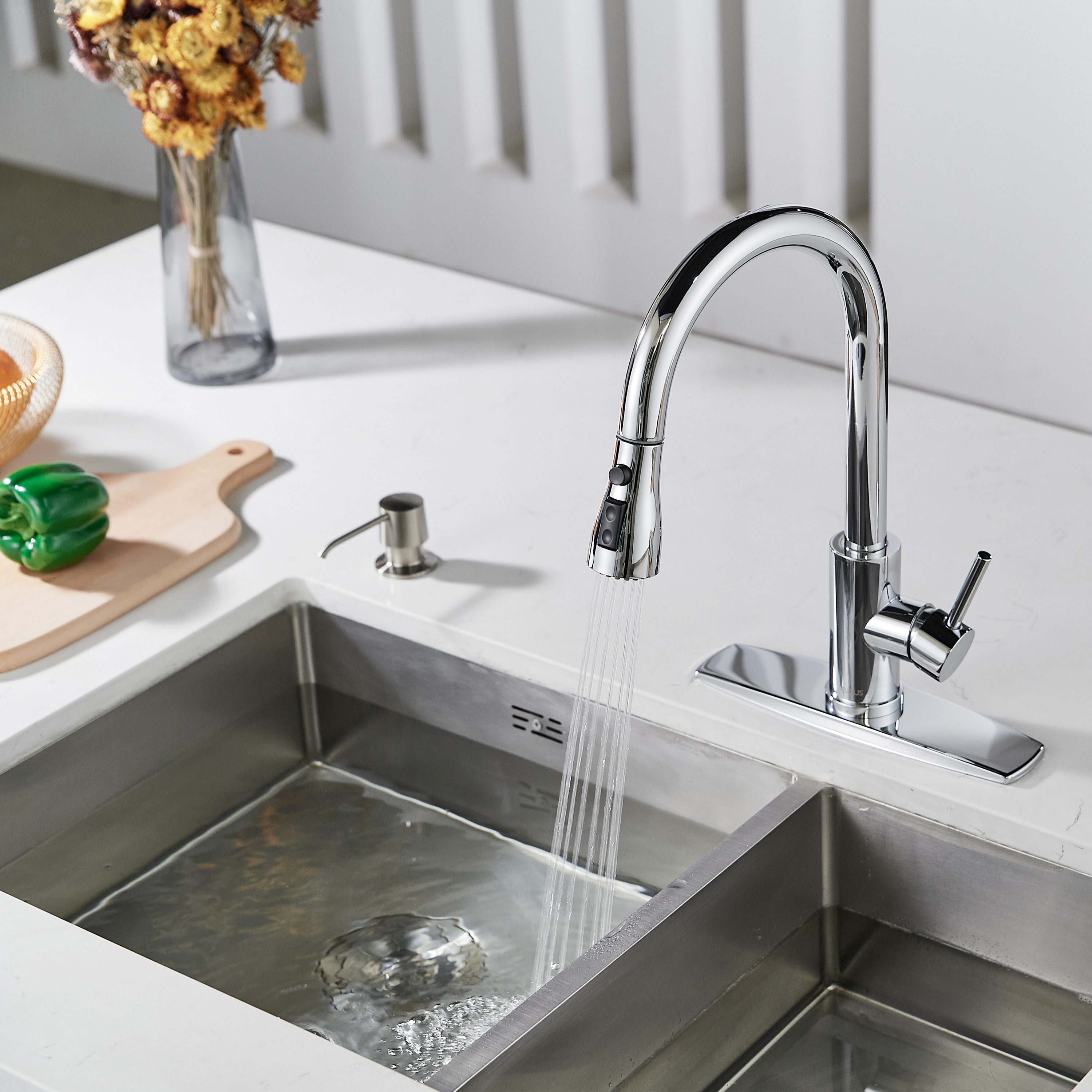 FORIOUS KItchen Faucet Chrome Single Handle Pull-down Kitchen Faucet ...